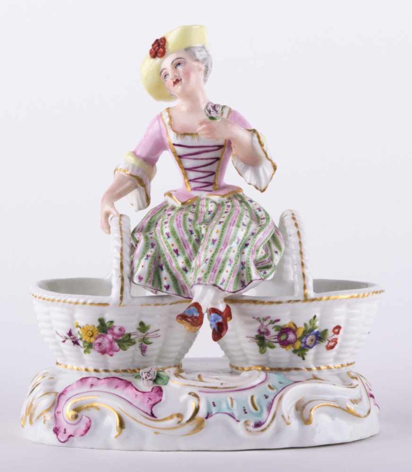 Saliére Frankreich 19. Jhd. / Condiment caster, 19th century farbig staffiert mit Blumendekor, - Bild 2 aus 12