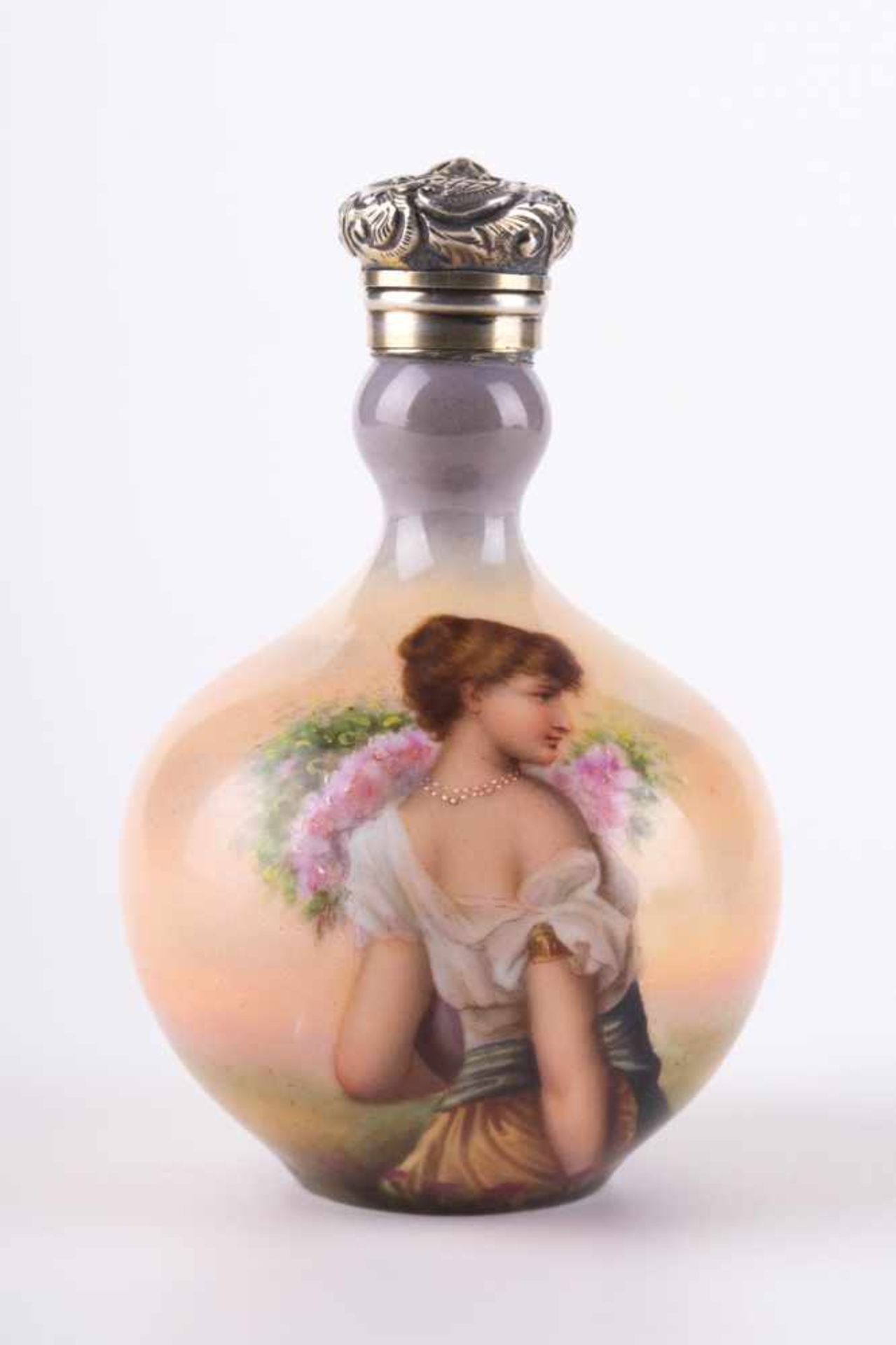 Duftflakon 19. Jhd. / Perfume flaqcoon, 19th century schauseitig mit junger Dame bemalt, signiert, - Bild 2 aus 10