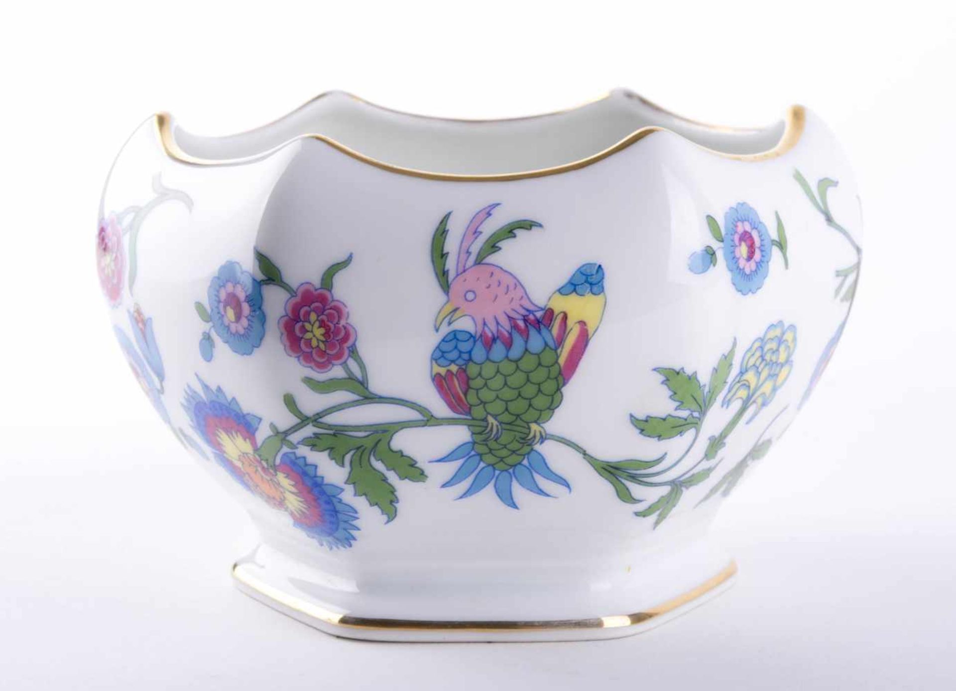 Schale Rosenthal / Bowl, Rosenthal umlaufend polychrom mit Blüten- und Vogeldekor bemalt, - Bild 2 aus 9