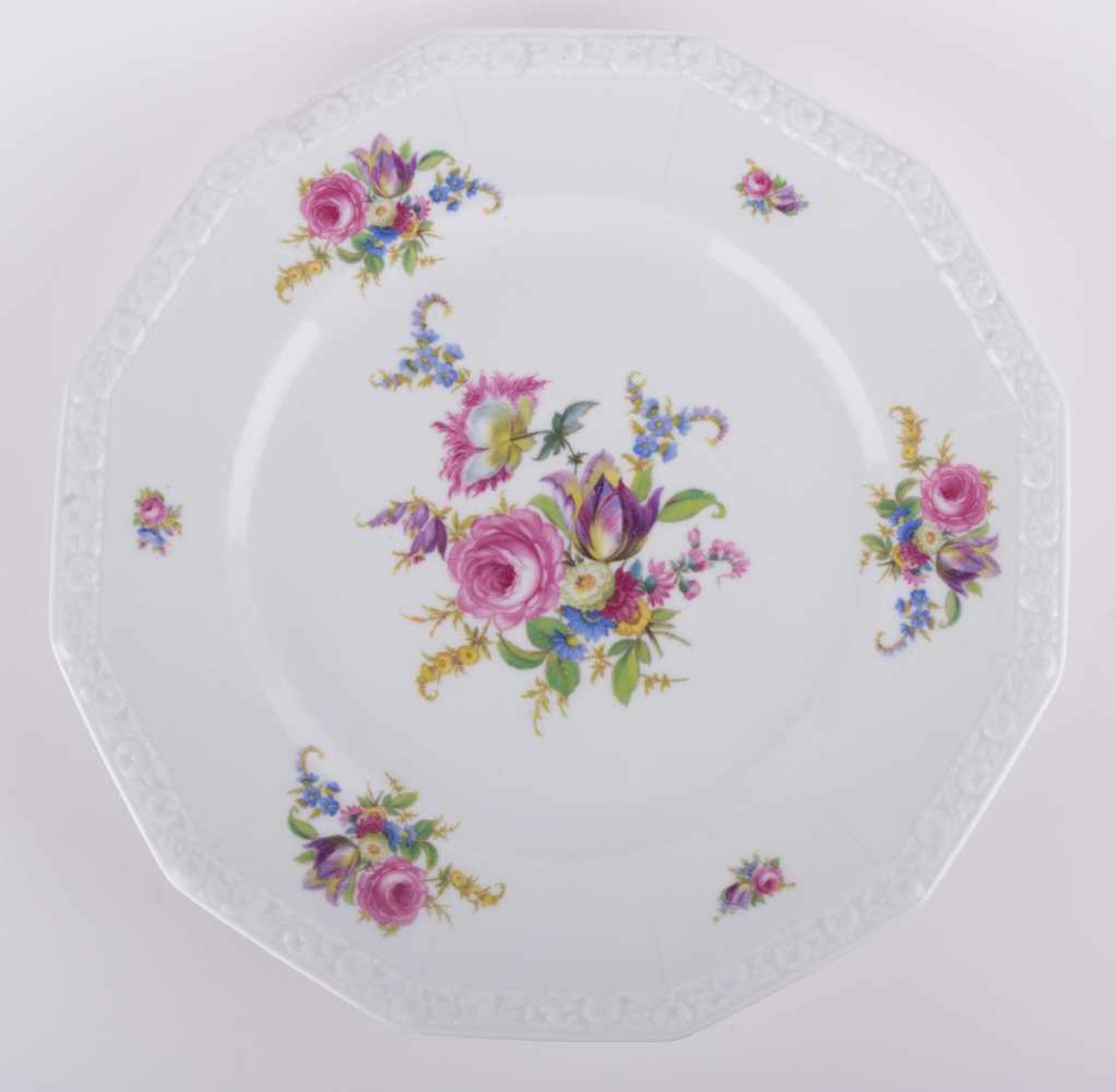 Kuchenplatte Rosenthal Maria / Cake plate verziert mit Blumendekor, umlaufend floraler