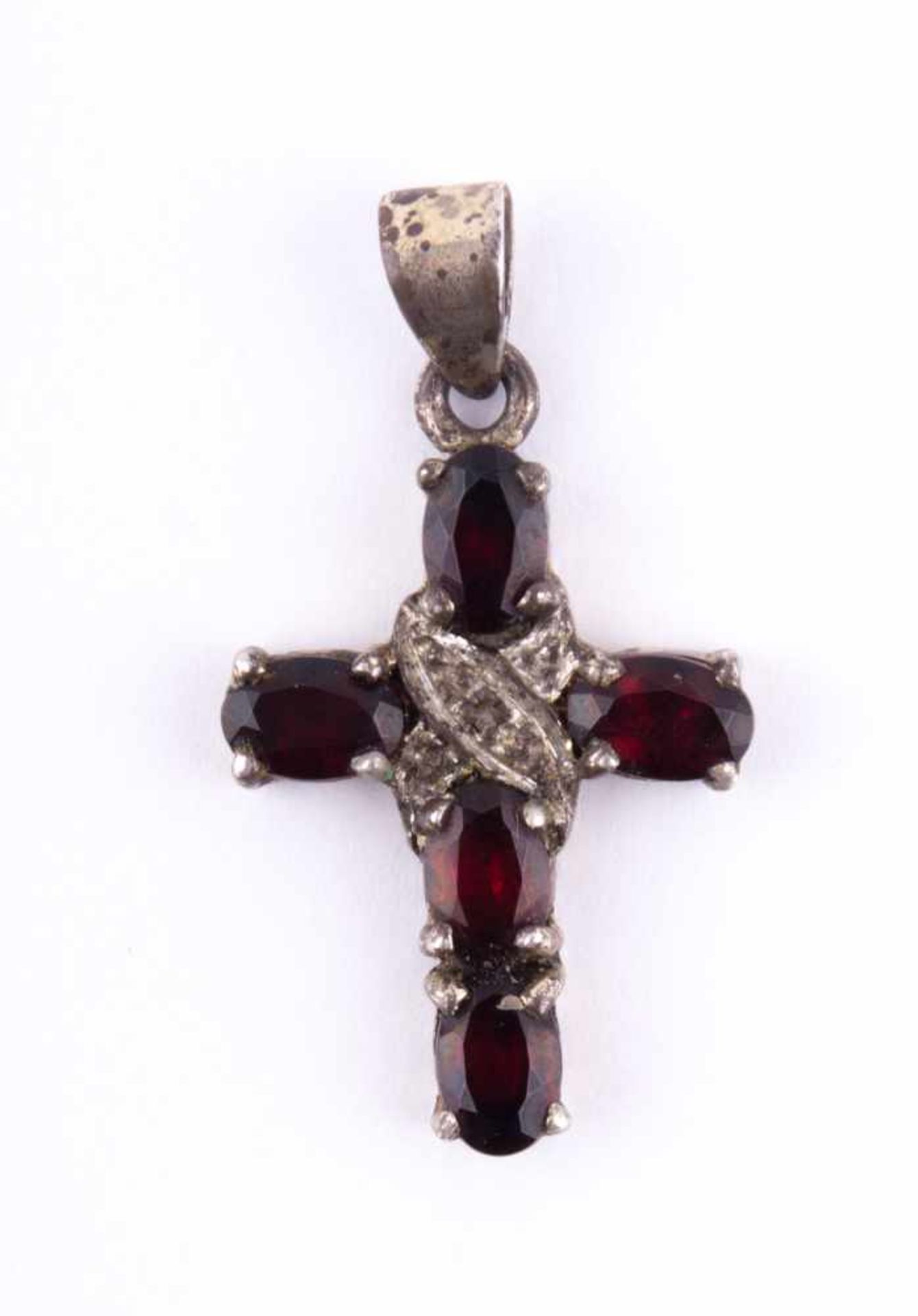 Kreuzanhänger mit Granaten / Cross silver pendant with garnets Silber 925/000, ca. 30 mm x 18 mm - Bild 2 aus 5