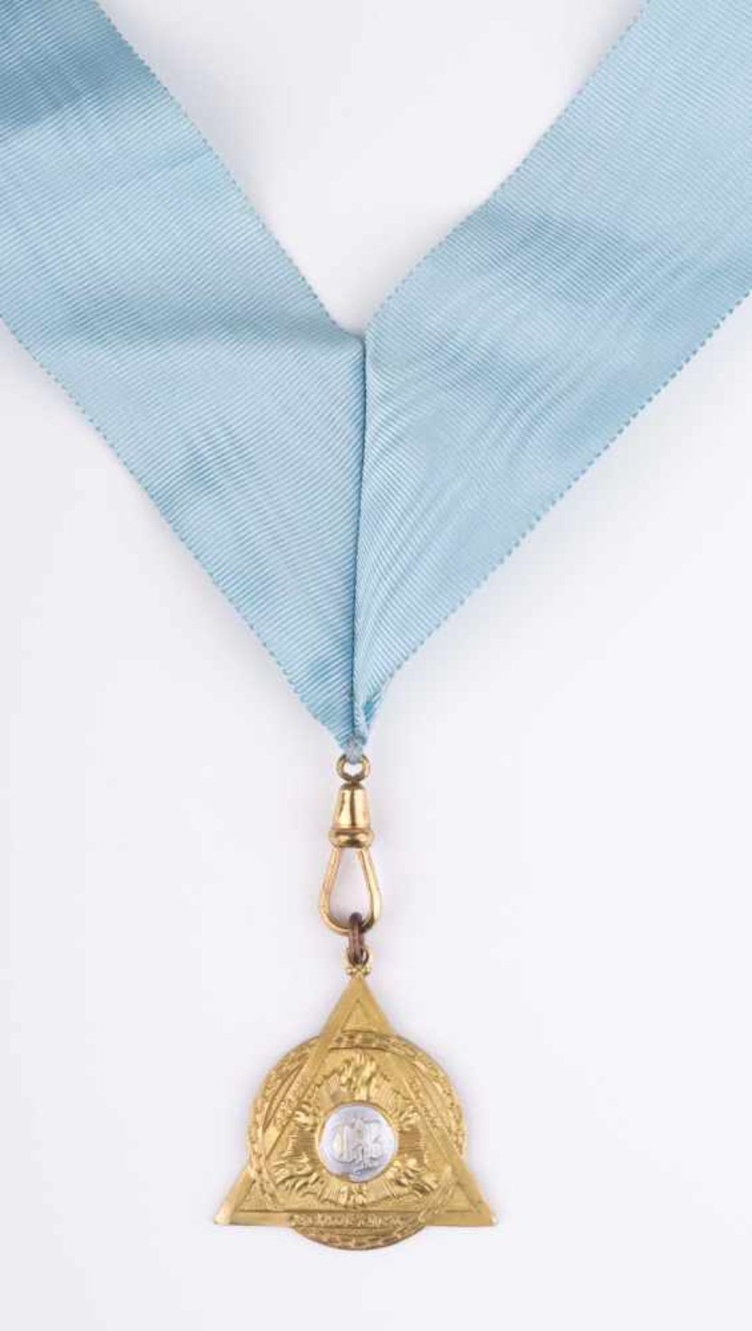 Freimaurer Orden / Freemason medal reden-hören-schweigen, am schwarzblauen Trageband