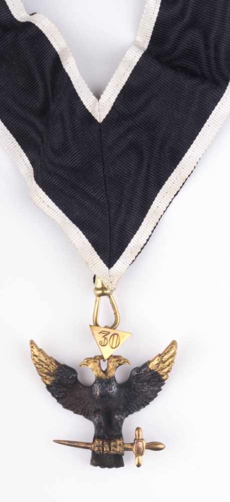 Freimaurer Orden/Anhänger / Freemason medal/pendant Doppelkopfadler am schwarzen Trageband