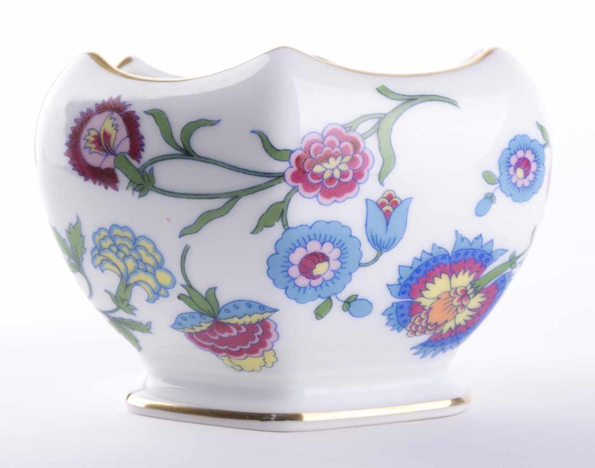Schale Rosenthal / Bowl, Rosenthal umlaufend polychrom mit Blüten- und Vogeldekor bemalt, - Bild 3 aus 9