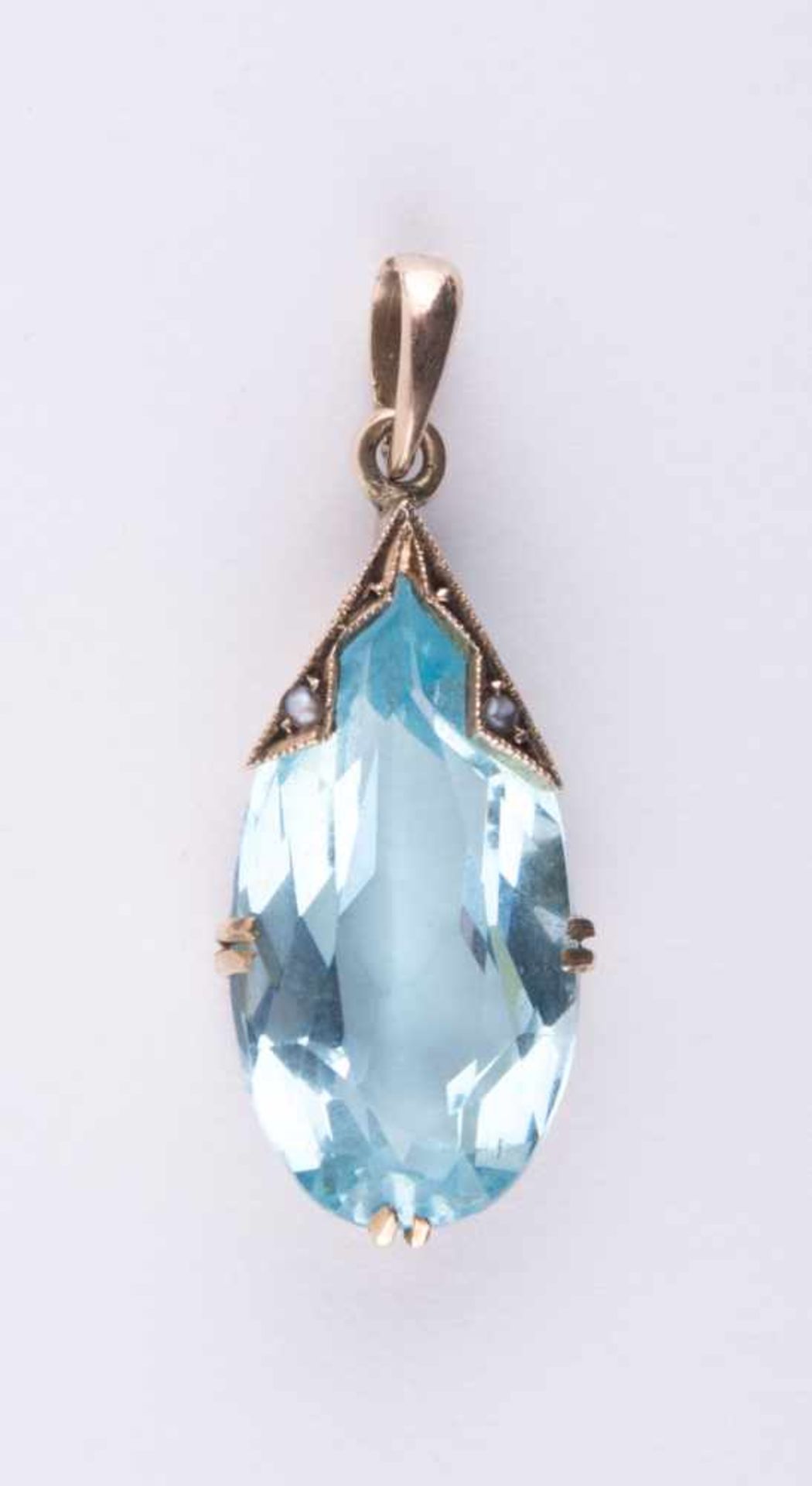 Aquamarin Anhänger / Aquamarine gold pendant GG 585/000, L: ca. 22 mm, Gesamtgewicht ca. 2 g. - Bild 2 aus 7