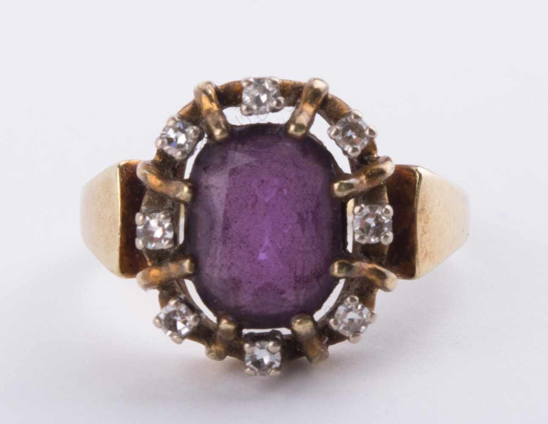 Damen Amethyst-Diamantring / Women's amethyst-diamond gold ring GG 585/000, RG ca. 58, 8 kleine - Bild 2 aus 10