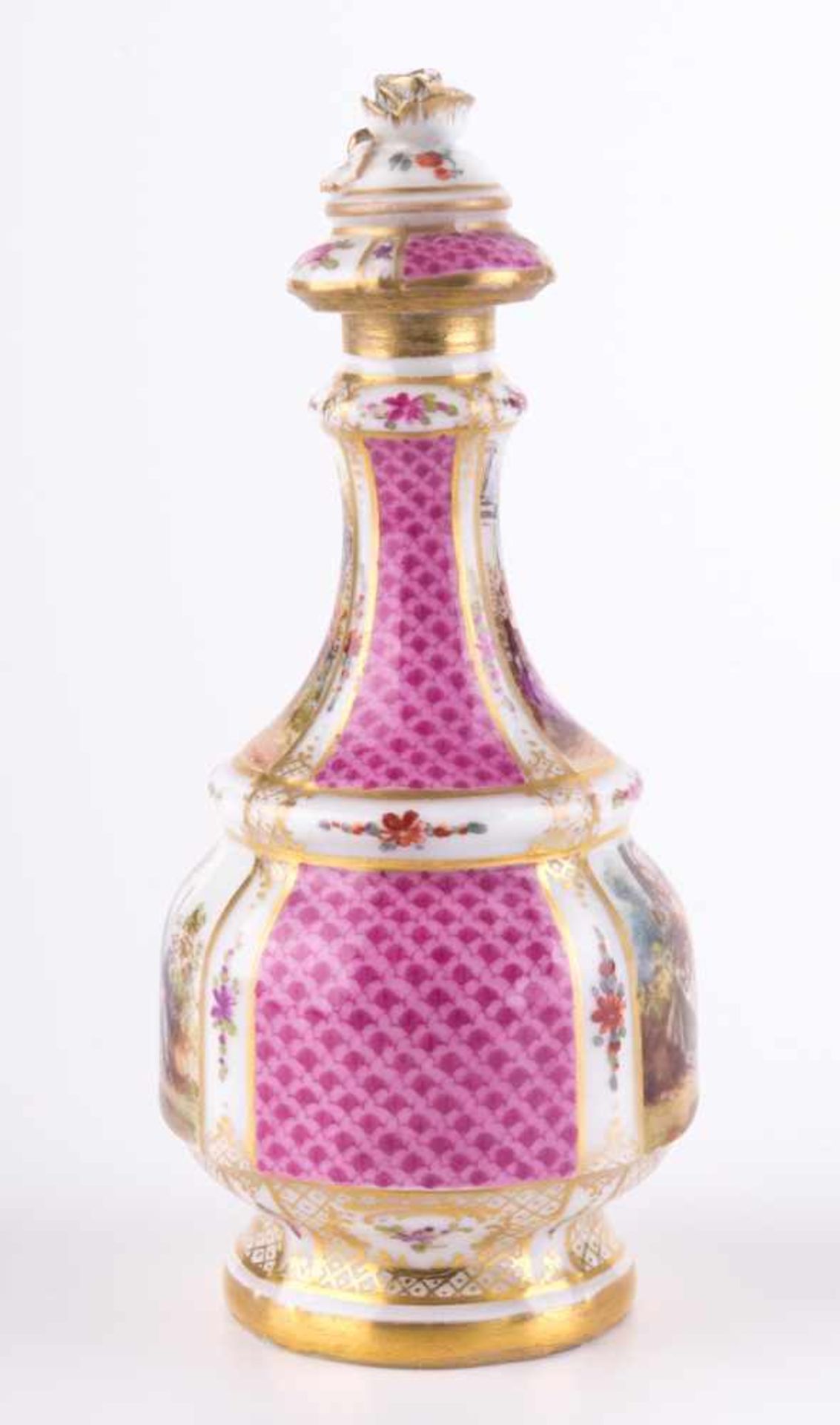 Biedermeier Parfumflakon KPM / Perfume flask, KPM Vorder- und rückseitig bemalt mit Watteau- - Bild 3 aus 11