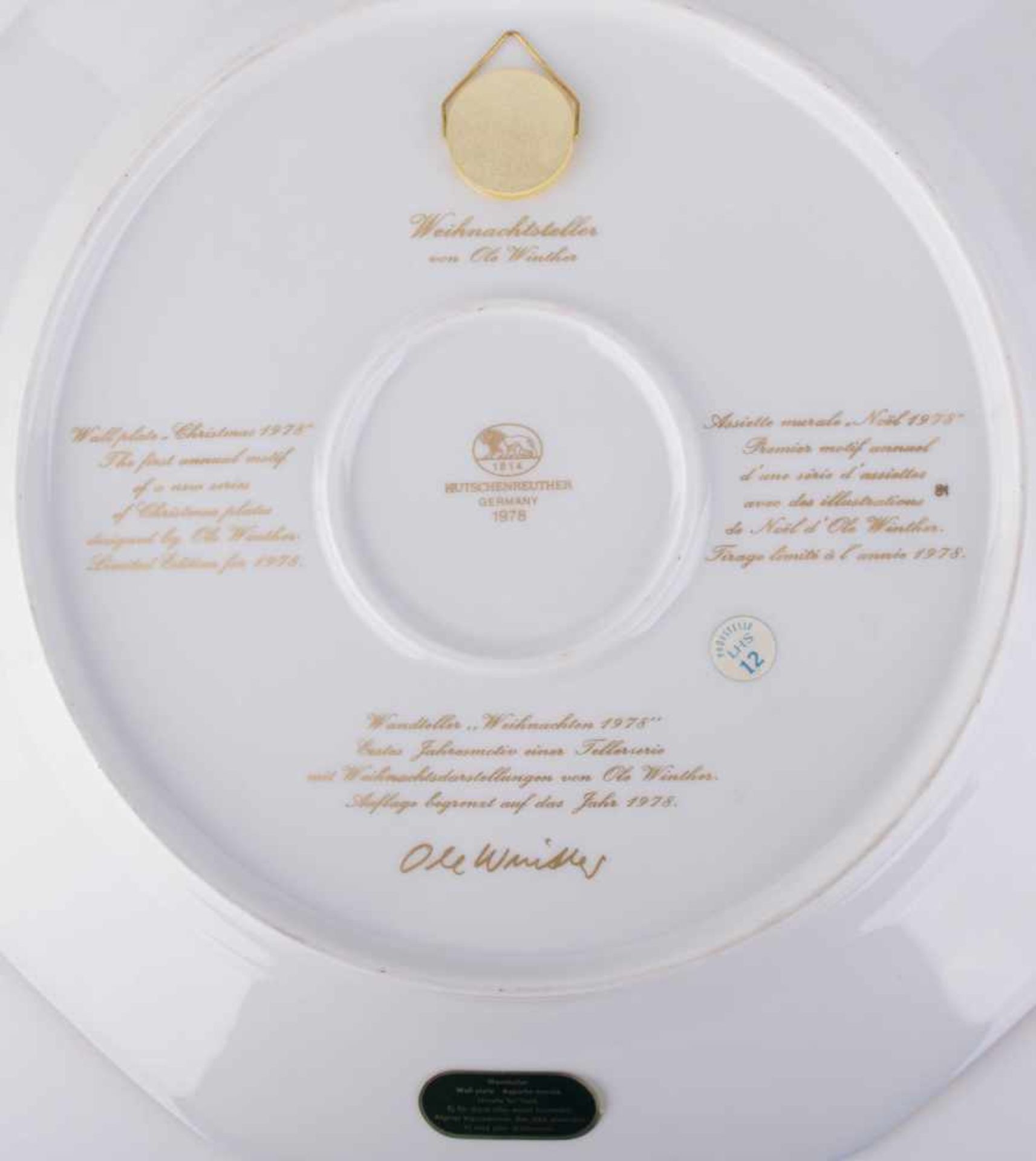 Weihnachtsteller 1978 Hutschenreuther Ole Winther / Christmas plate "Winter Poesie" octagonale Form, - Bild 8 aus 8