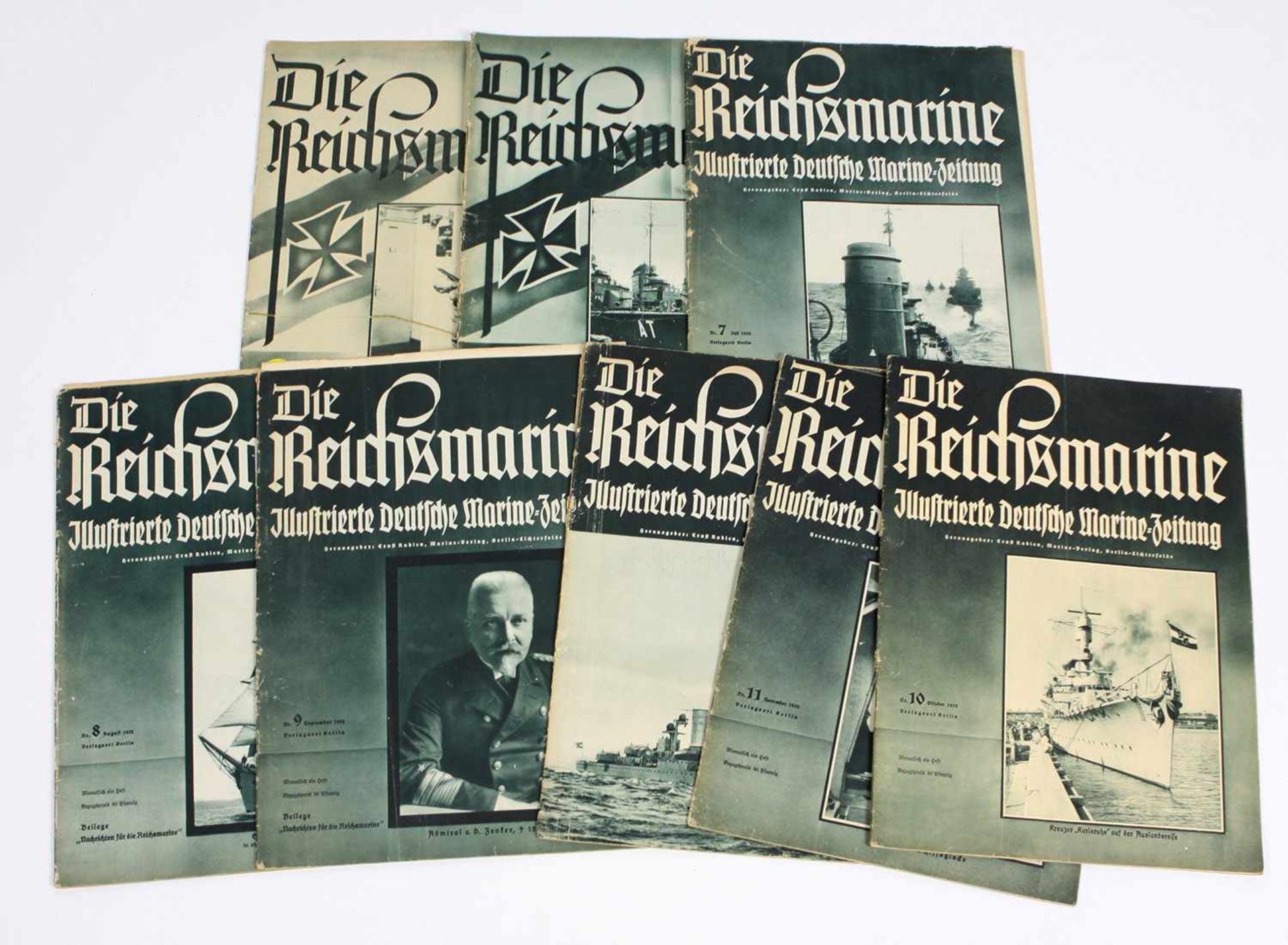 Die Reichsmarine Illustrierte Zeitschrift für Marine und Seewesen, Konvolut von 9 Heften, Nr. 1, 5-