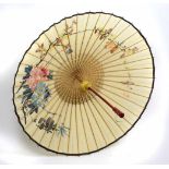 handbemalter Zierschirm Holz u. Papier, Zierschirm mit asiatischer Aquarellmalerei Vögel auf