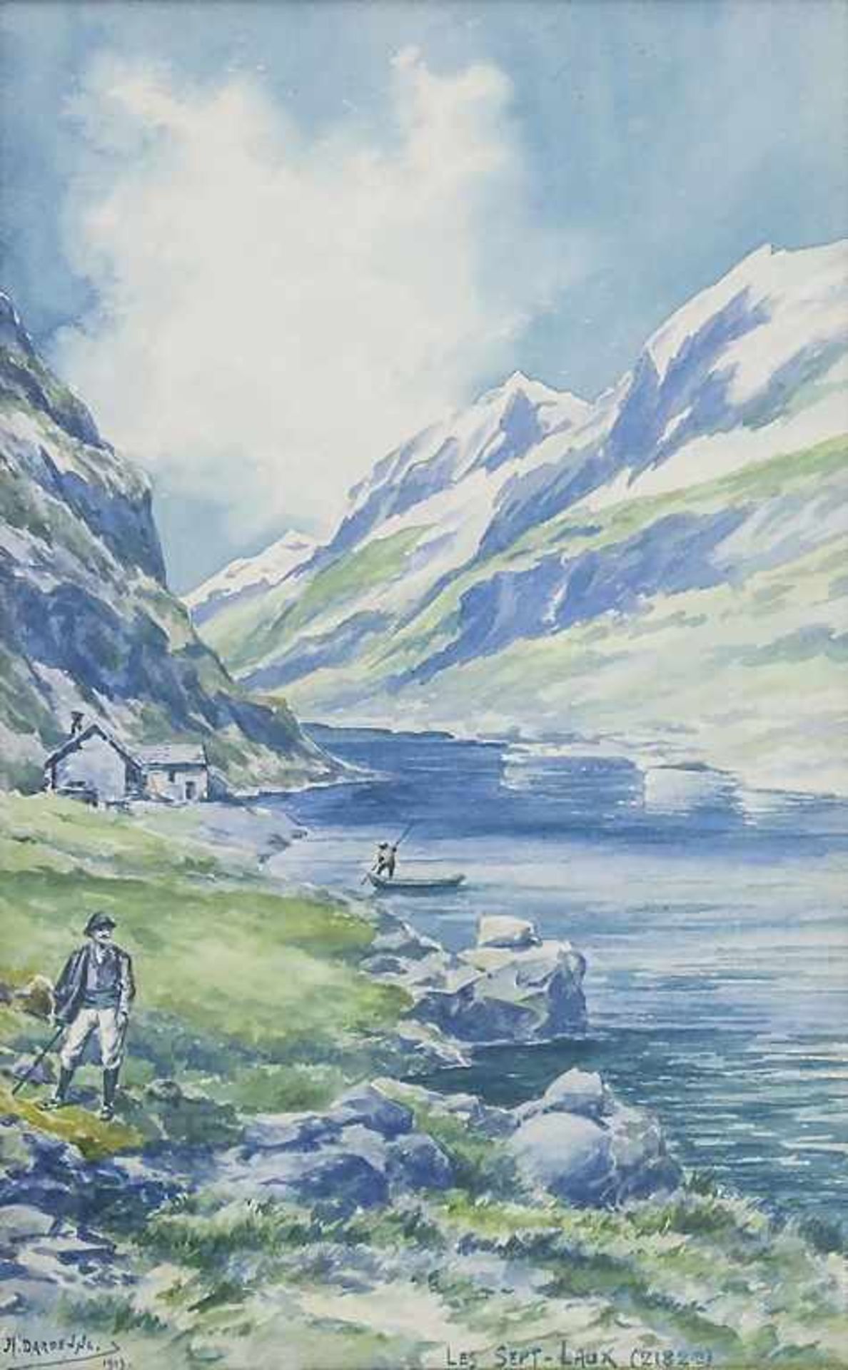 Les Sept-Laux/Mountain Lake, H. Dardenne, 1913 Aquarell/Papier. Bergsee mit Figurenstaffage. Li.