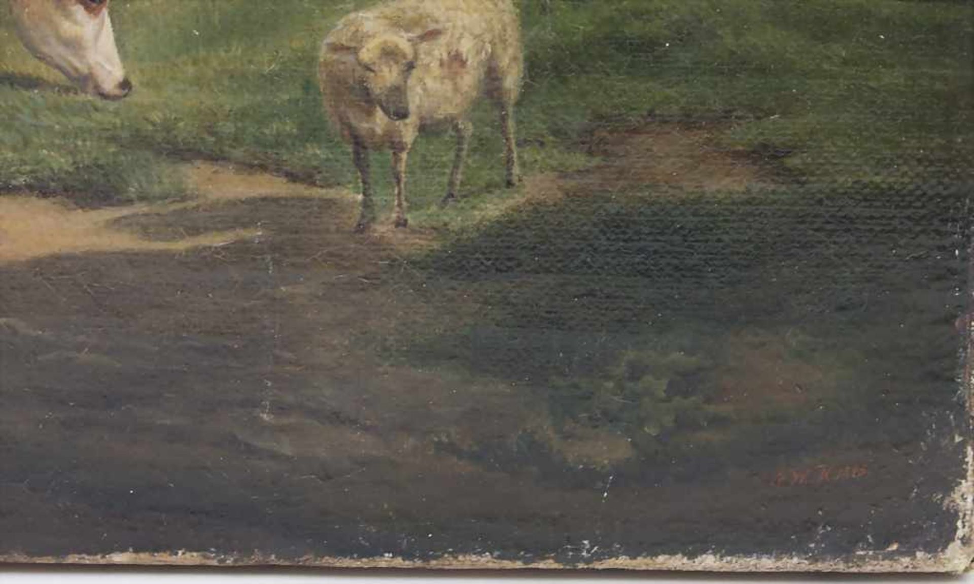 Monogrammist FHM, 'Landschaft mit weidendem Vieh' / 'Landscape with Cattle' Technik: Öl auf - Bild 2 aus 3