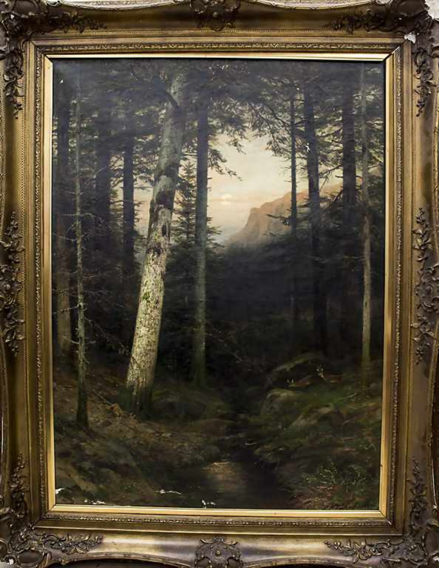 Carl Ludwig Fahrbach (1835-1902), 'Morgenstimmung mit Rehen' / 'Forrest Landscape with Deer' - Bild 2 aus 7