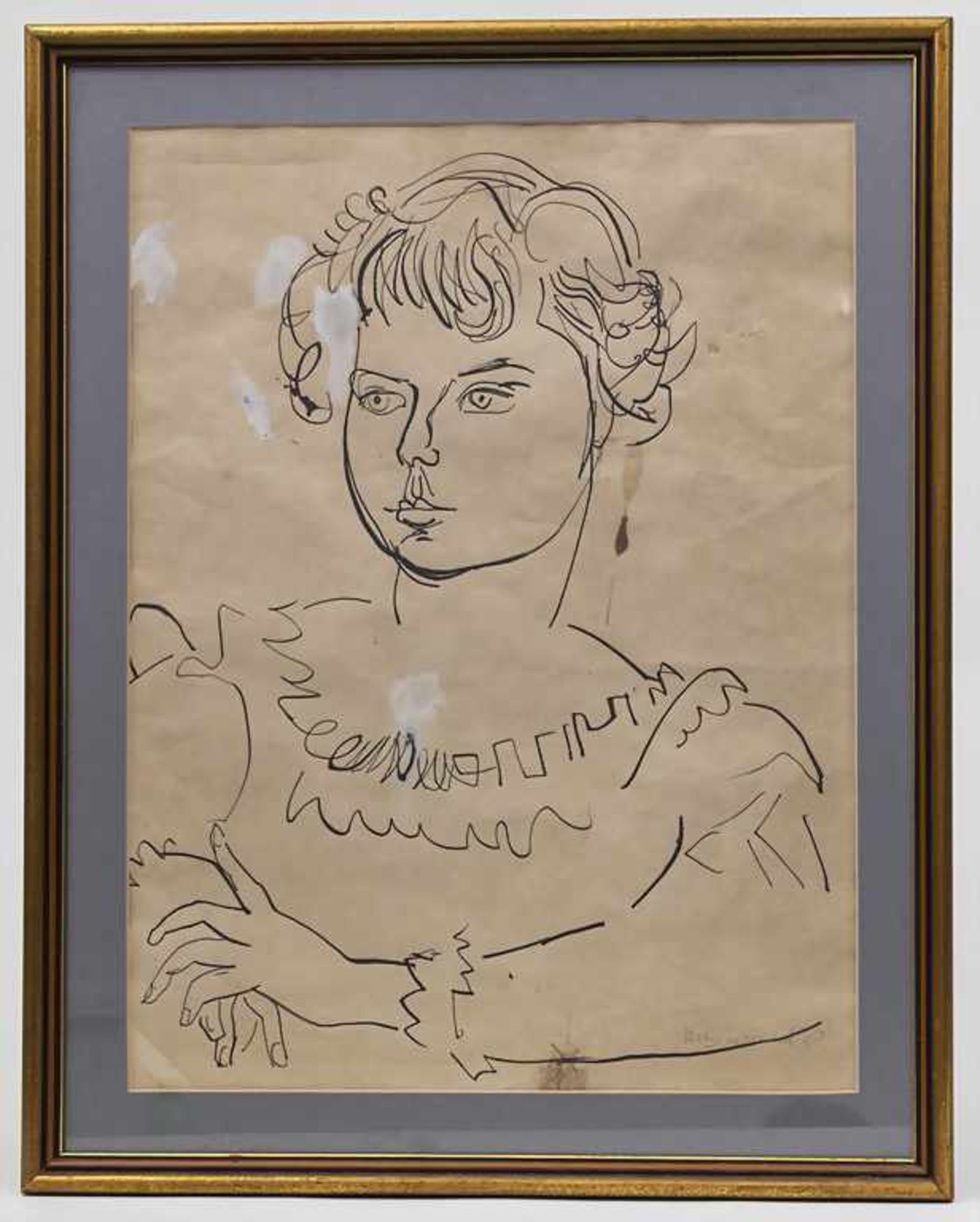 Rudolf Baerwind (1910-1982), 'Junge Frau' / 'A Young Lady' Technik: Tusche auf Papier, gerahmt, - Bild 3 aus 3