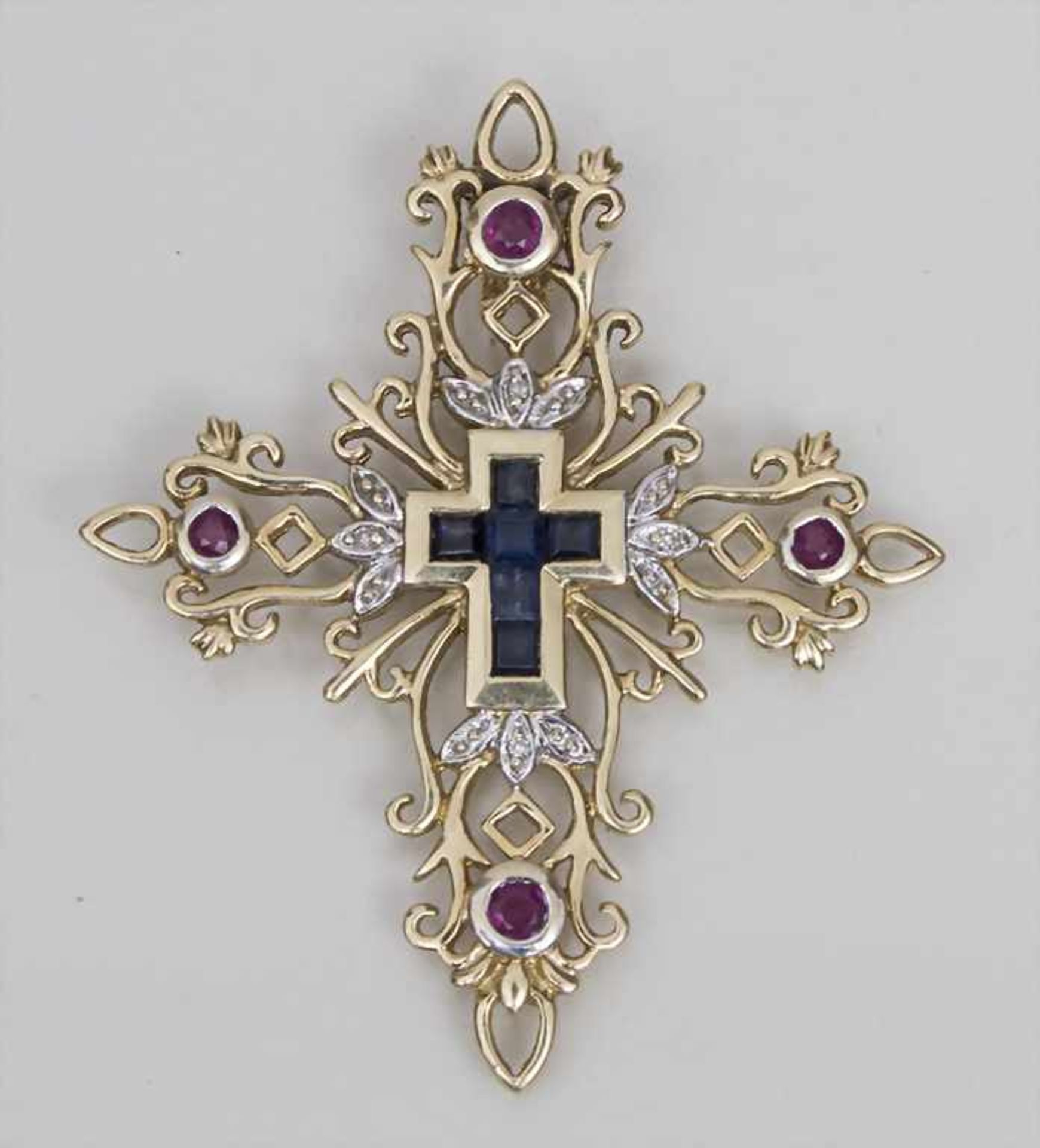 Kreuz-Anhänger mit Rubinen und Saphiren / A Cross Pendant with Rubies and Sapphires Material: