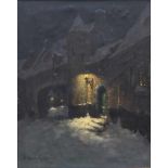 Aarnout van Gilst (1898-1981), 'Winterliche Altstadtgasse im Laternenschein' / 'Winterly Old