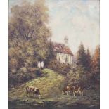 Ludwig Sohler (1907-1998), 'Kapelle und Kühe am Bachlauf' / 'Chapel and Cattle by a Brook'