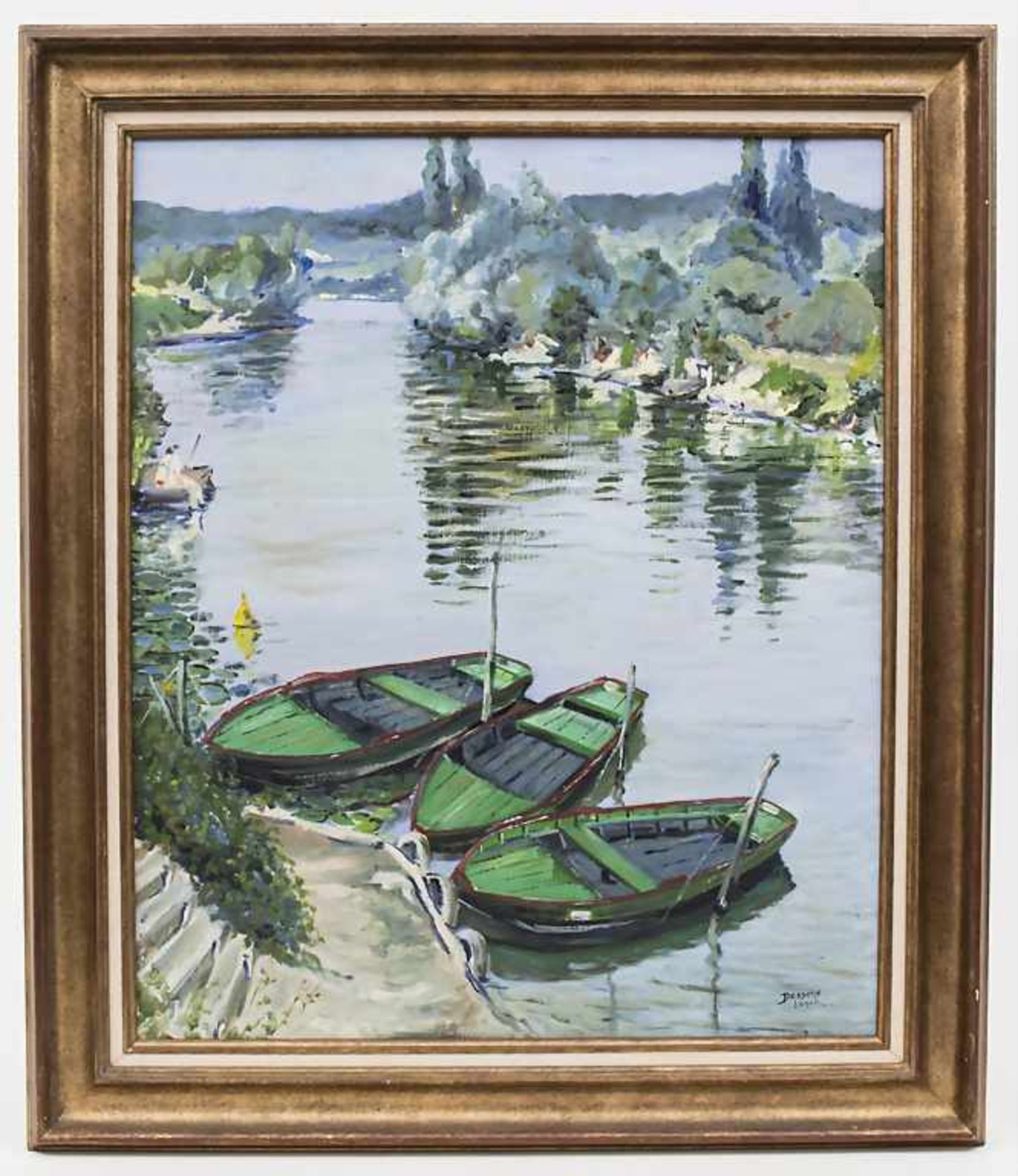 Lionel Dessene, 'Grüne Ruderboote' / 'Green Rowboats' Technik: Öl auf Lw, gerahmt, Signatur: - Bild 3 aus 3