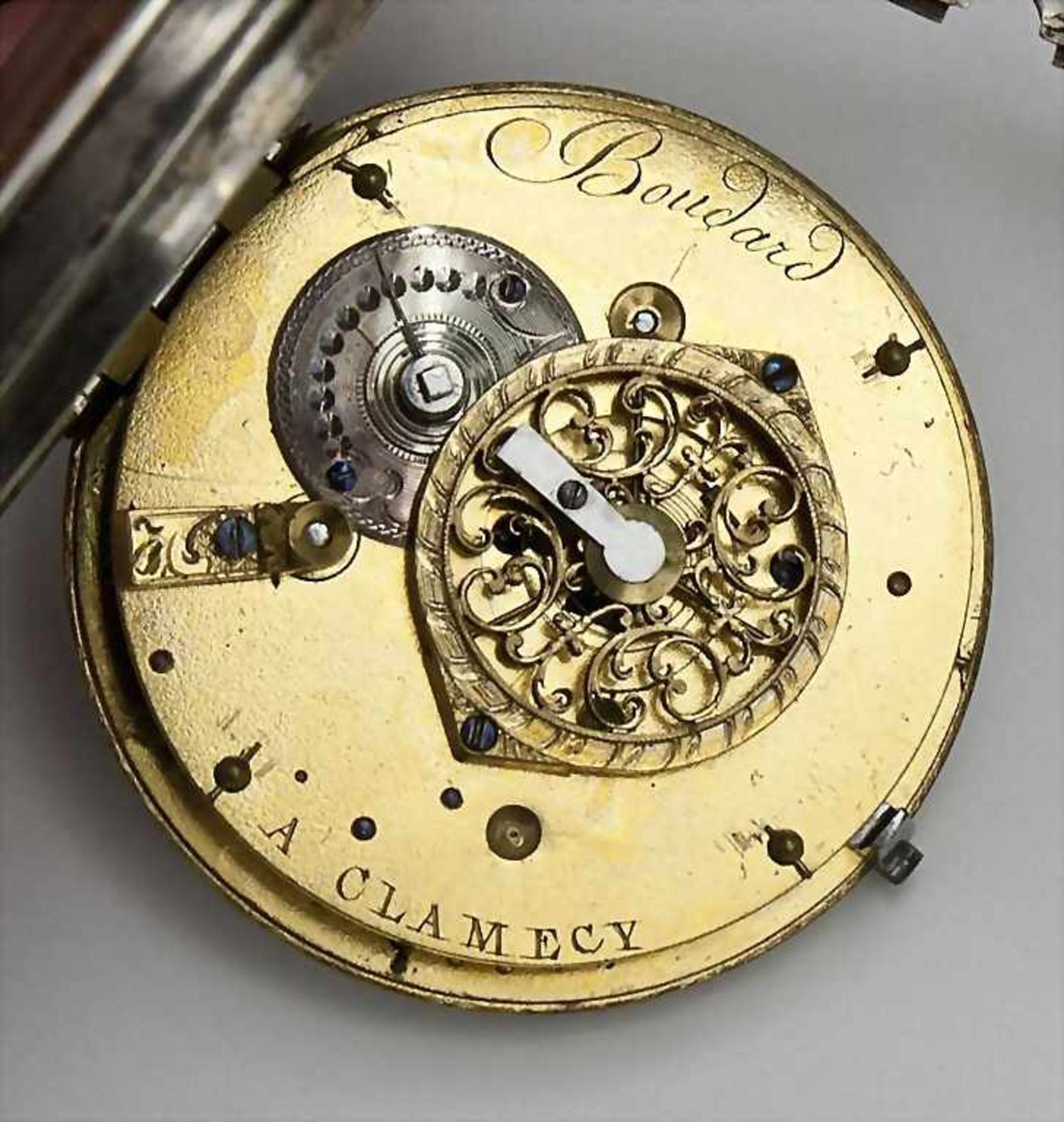 Spindel-HTU/Gents Silver Pocket Watch, Boudard a Clamecy, um 1820 Silbergehäuse gepunzt, mit - Bild 3 aus 4