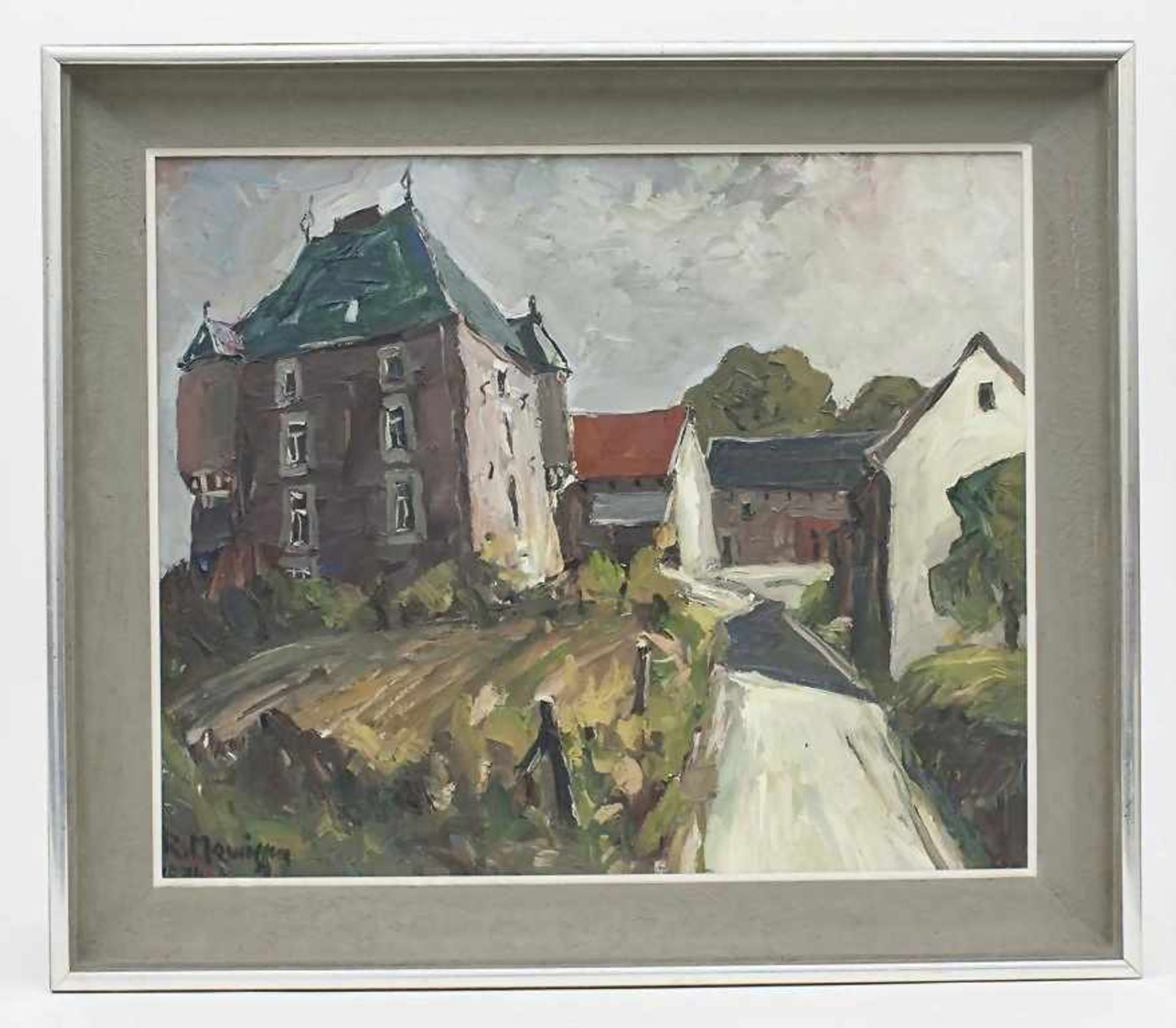 Hofgut/Estate Farm, René Mewissen (1913-1991), 1974 Öl/Lw. Auf einer Anhöhe stehende Häuser eines - Bild 2 aus 3
