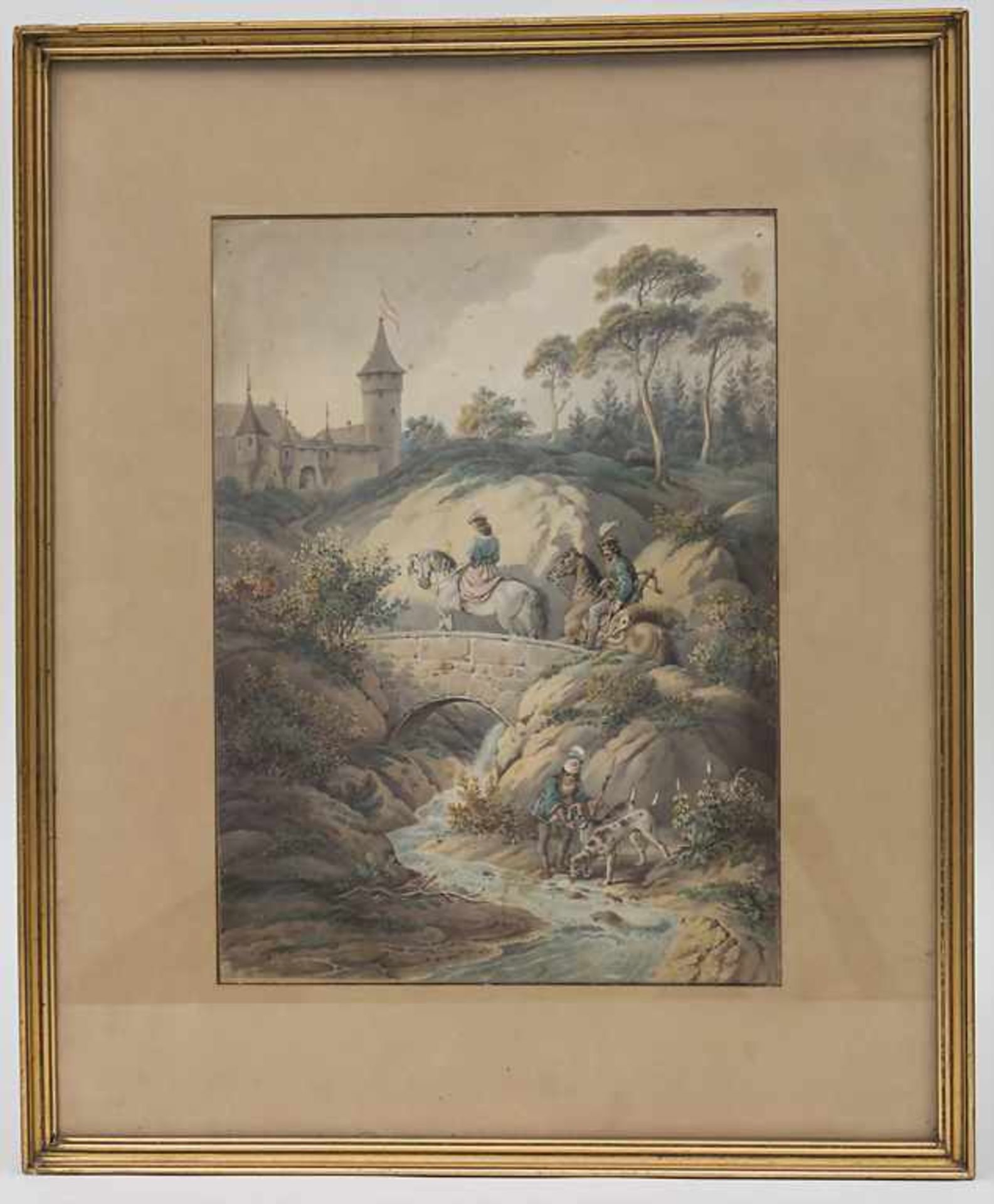 Hendrik Meijer attrib. (c.1737-1793), 'Burglandschaft mit höfischer Jagdgruppe' / 'Castle Landscape' - Bild 3 aus 3