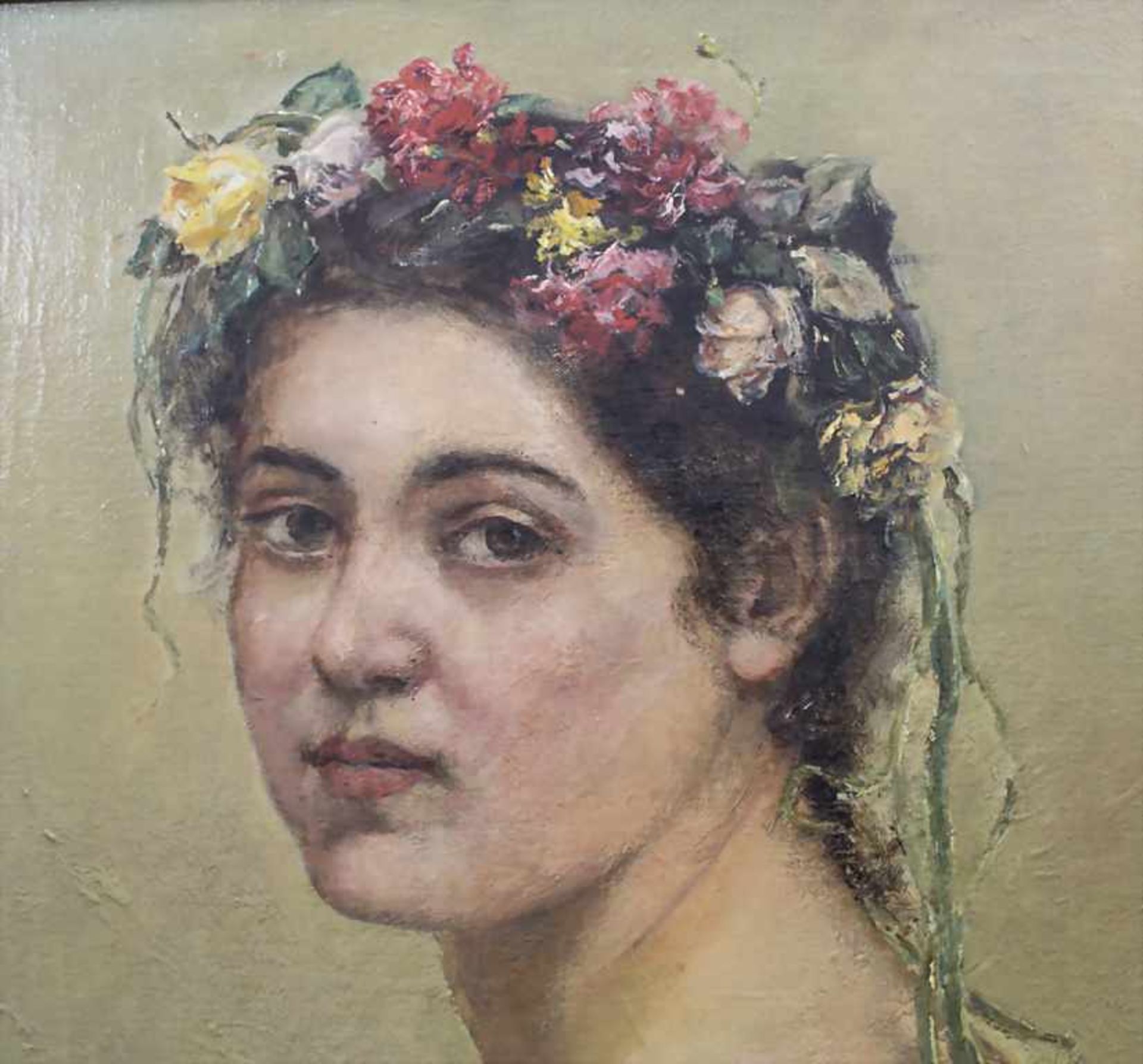 Hermann Effenberger (1842-1911), 'Porträt einer jungen Dame mit Blumenkranz' / 'Portrait of a - Bild 5 aus 6