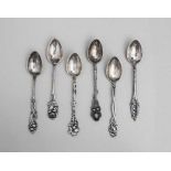 6 Silber-Mokkalöffel/6 Silver Demitasse Spoons, Koch & Bergfeld, um 1900 kleine Löffel mit spitzer