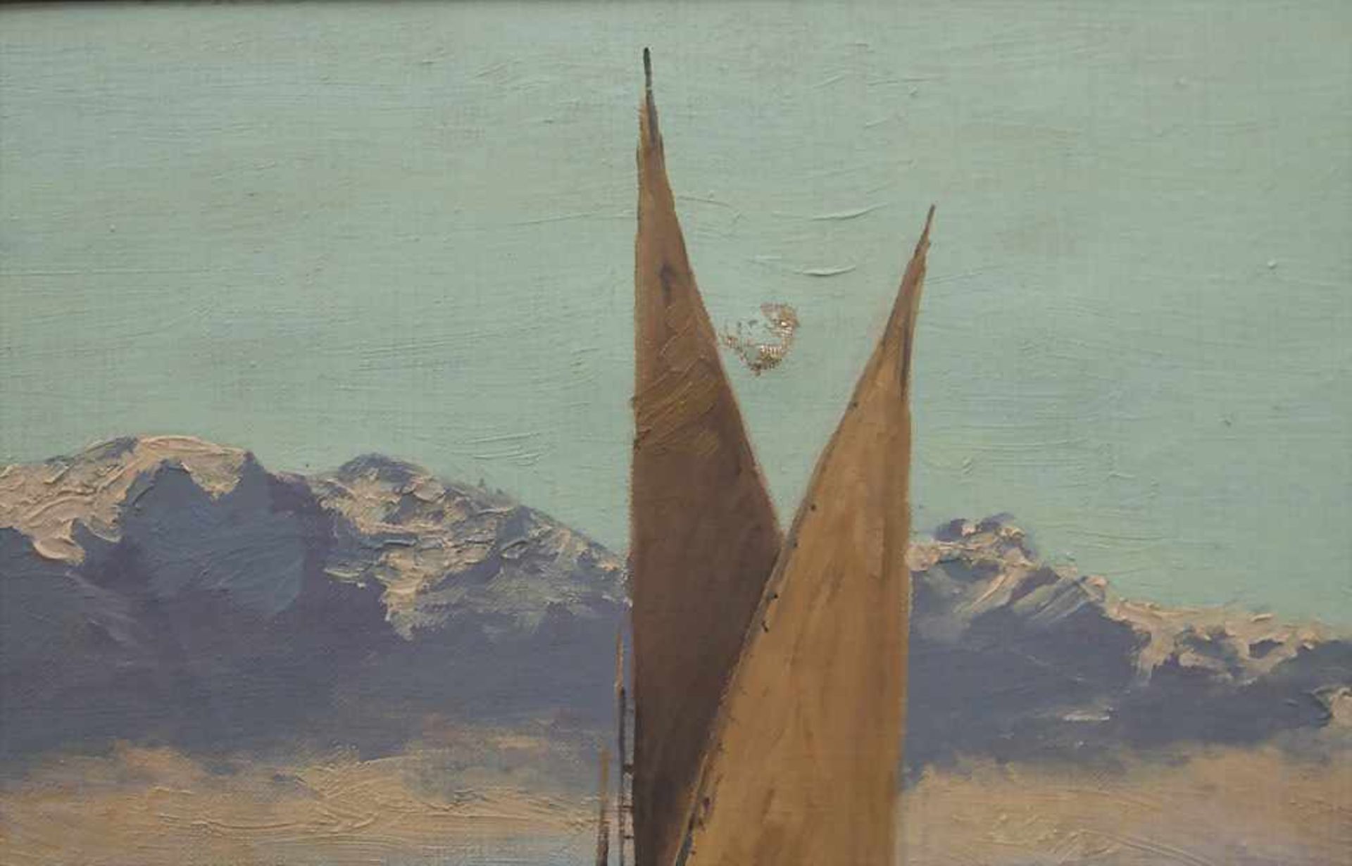 H. Meyer, 'Segelboot vor Bergkulisse' / 'Sailing boat' Technik: Öl auf Leinwand, gerahmt (stuckiert, - Bild 4 aus 5