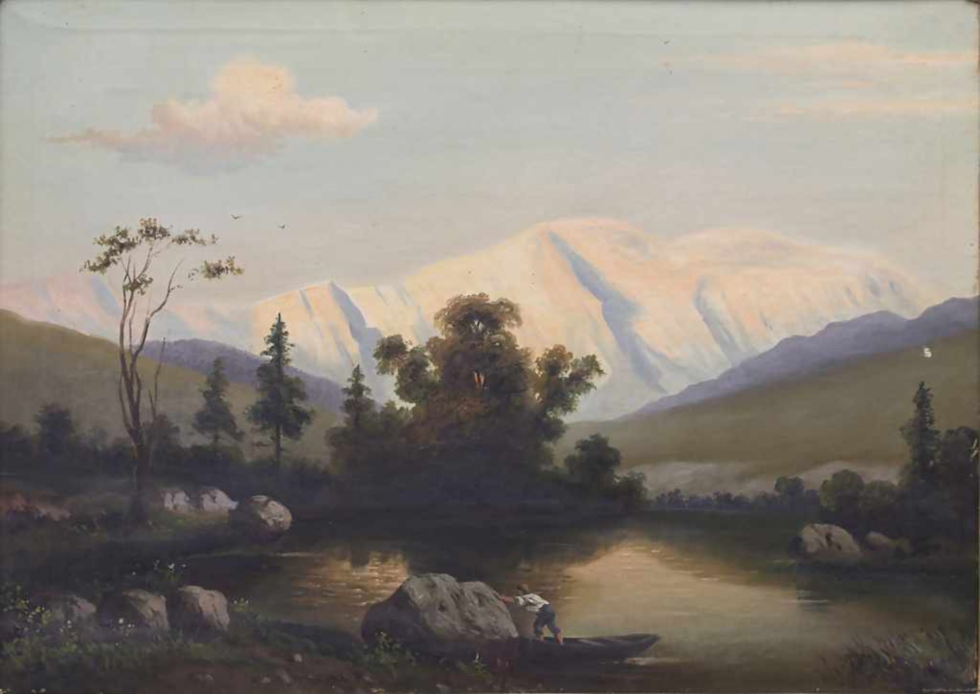 Landschaftsmaler des 19. Jh., 'Bergsee mit Figurenstaffage' / 'Mountain Lake' Technik: Öl auf