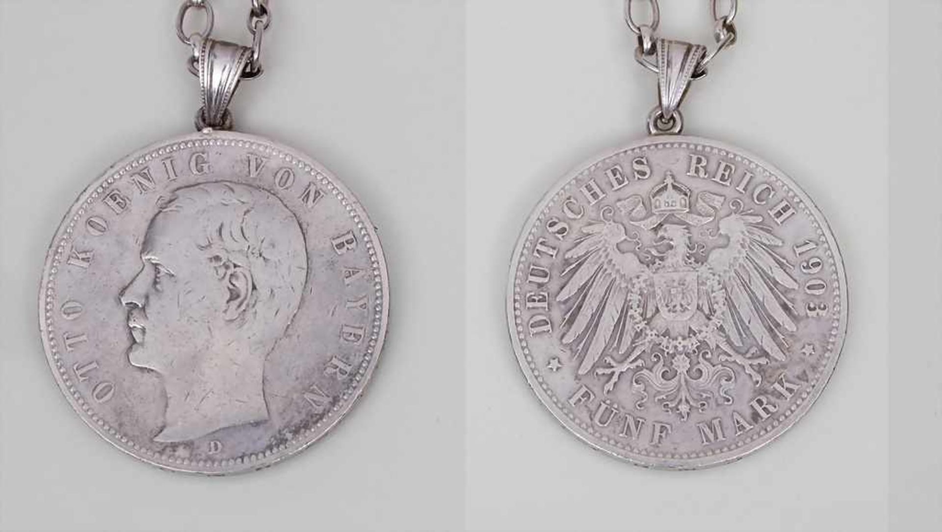 Münzanhänger 5 Mark 1903 Otto König von Bayern / Coin Pendant Material: Feinsilber 900, Kette 835