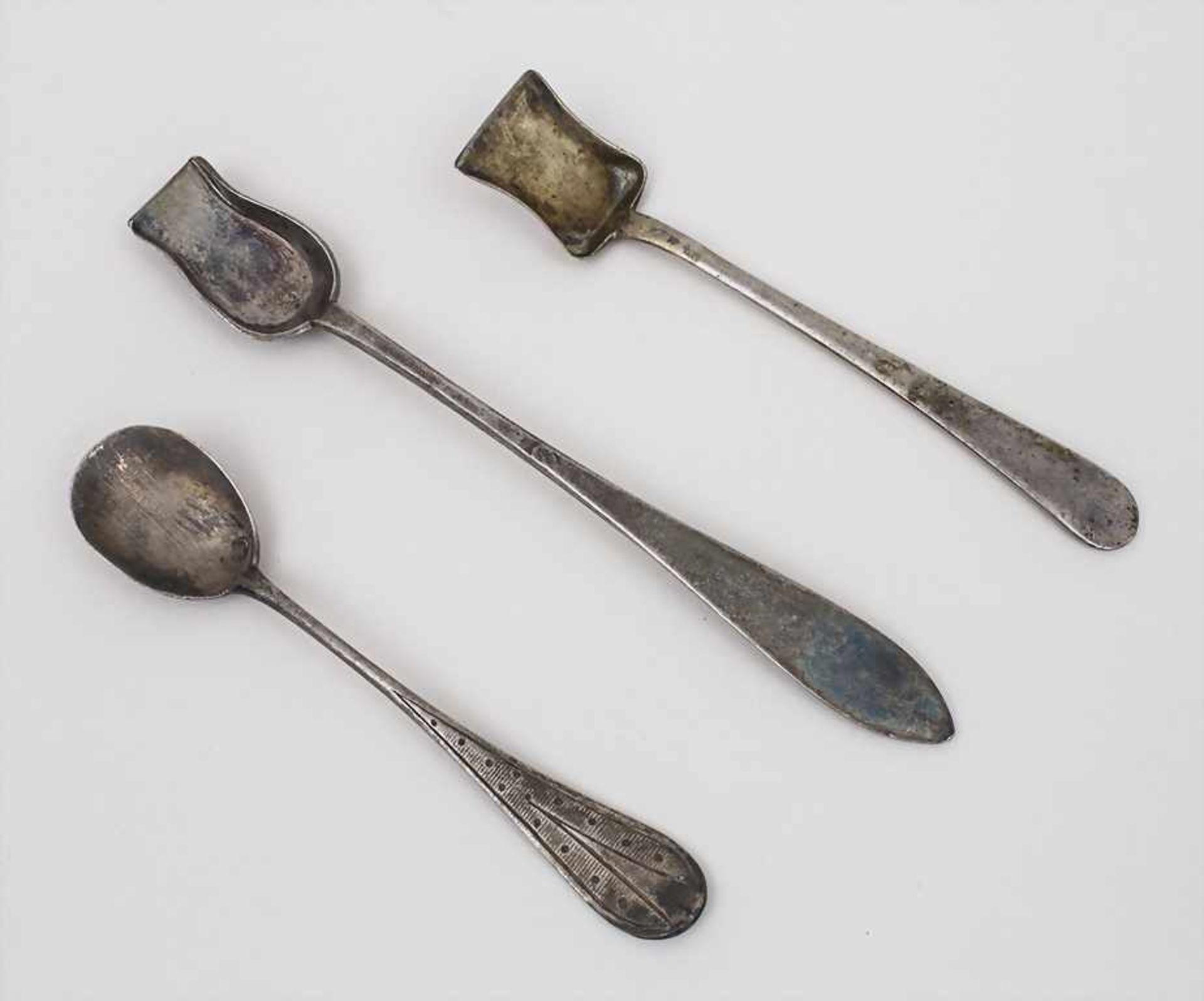 3 Teile Löffel u. Zuckerschaufeln / 3 Pieces Silver Sugar Spoon and Scoops, Frankreich, 19. Jh.