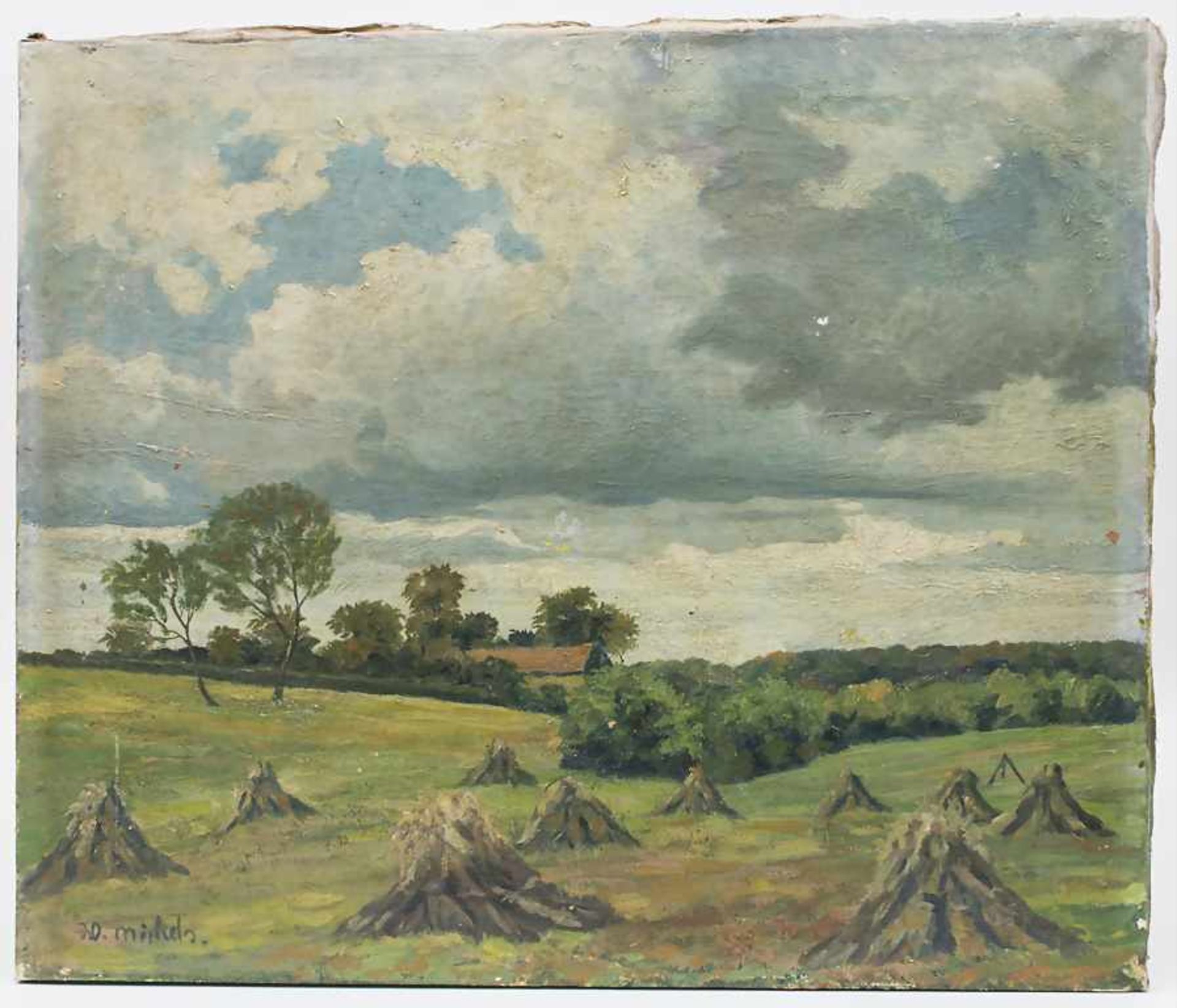 W. Michels, 'Landschaft mit Heuschobern' / 'Landscape with Haystacks' Technik: Öl auf Leinwand, - Bild 3 aus 4