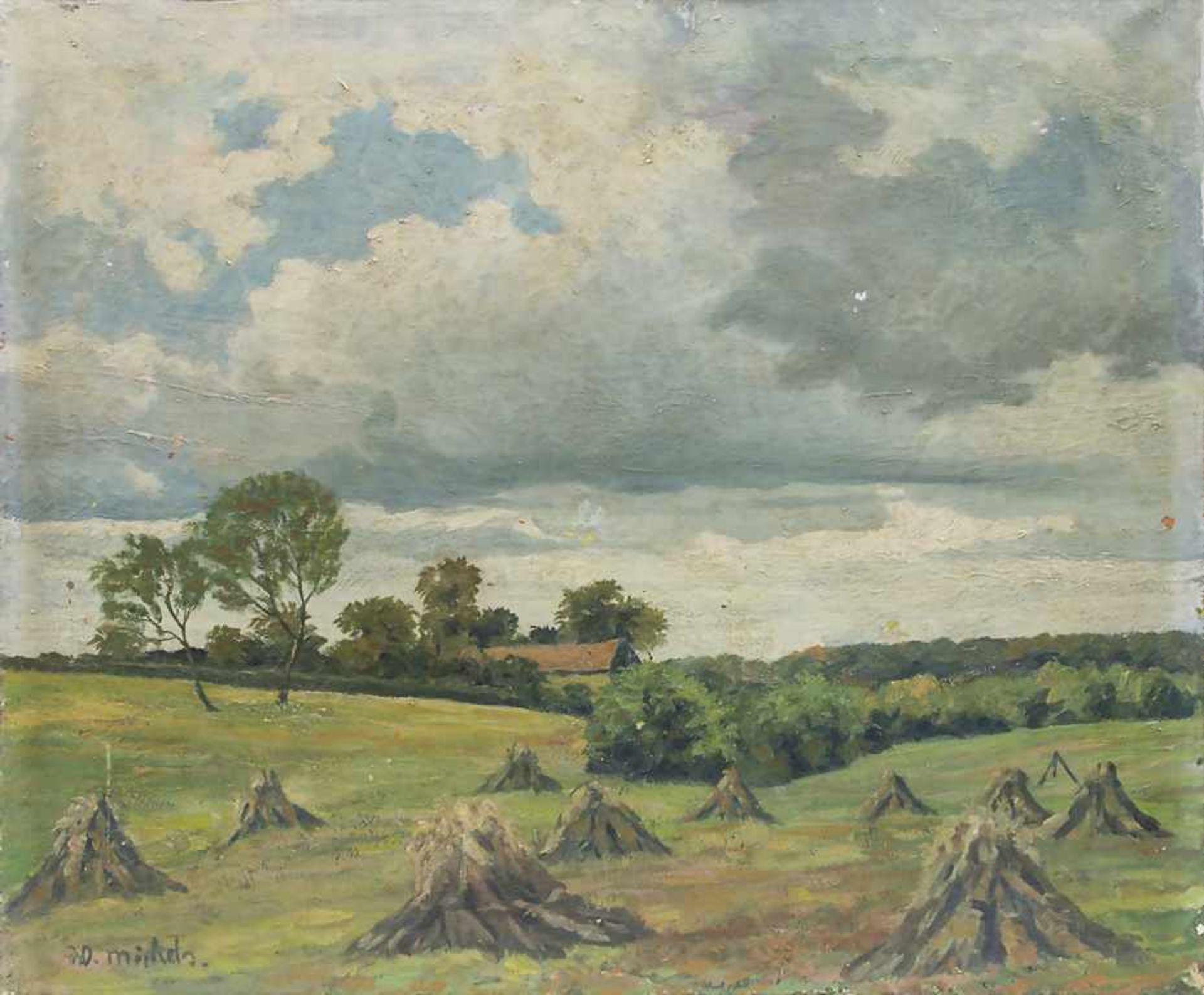 W. Michels, 'Landschaft mit Heuschobern' / 'Landscape with Haystacks' Technik: Öl auf Leinwand,