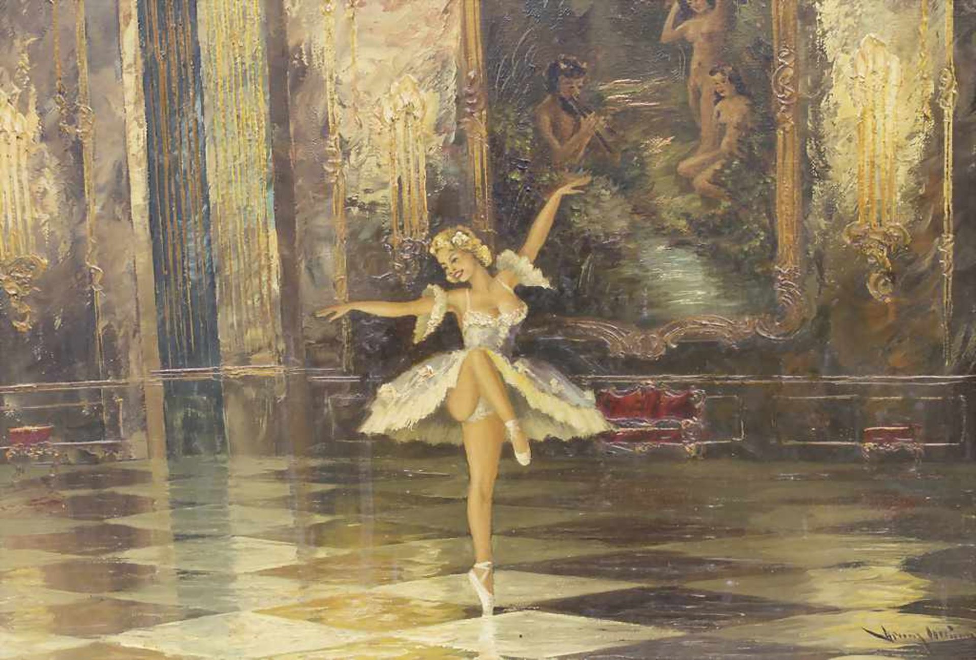 Unleserlich signierender Künstler, 'Ballerina im Barocksaal' / 'Ballerina in Baroque Hall' - Bild 3 aus 5