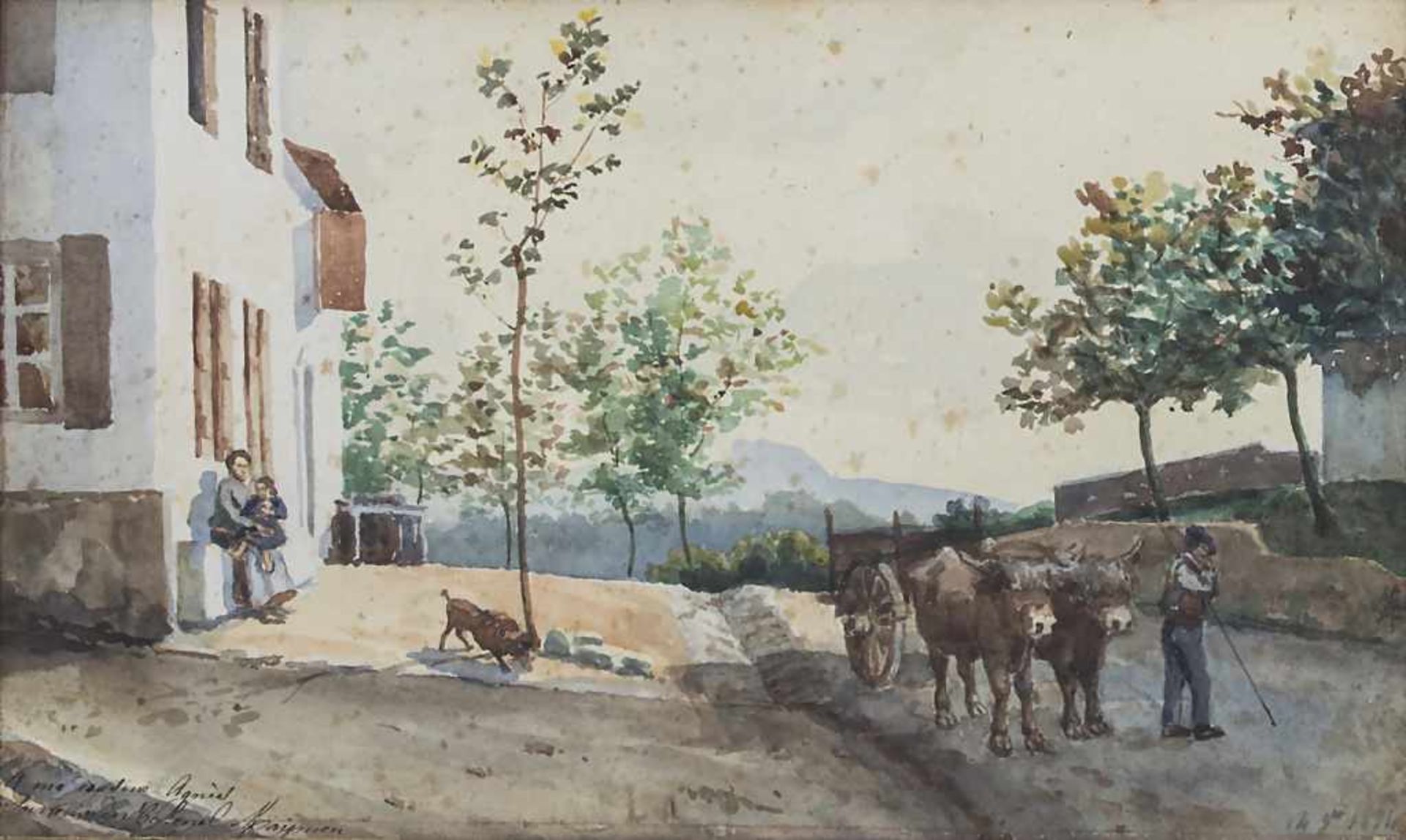 Colonel Maignieu (gelesen, tätig um 1894), 'Dorfstraße mit Ochsenkarren' / 'Village Street with