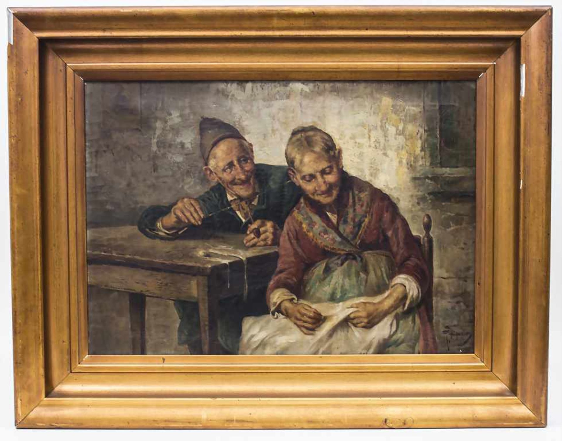 R. Fugerio (19. Jh.), 'Sich neckendes altes Bauernpaar' / 'A Teasing Old Couple' Technik: Öl auf - Bild 3 aus 4