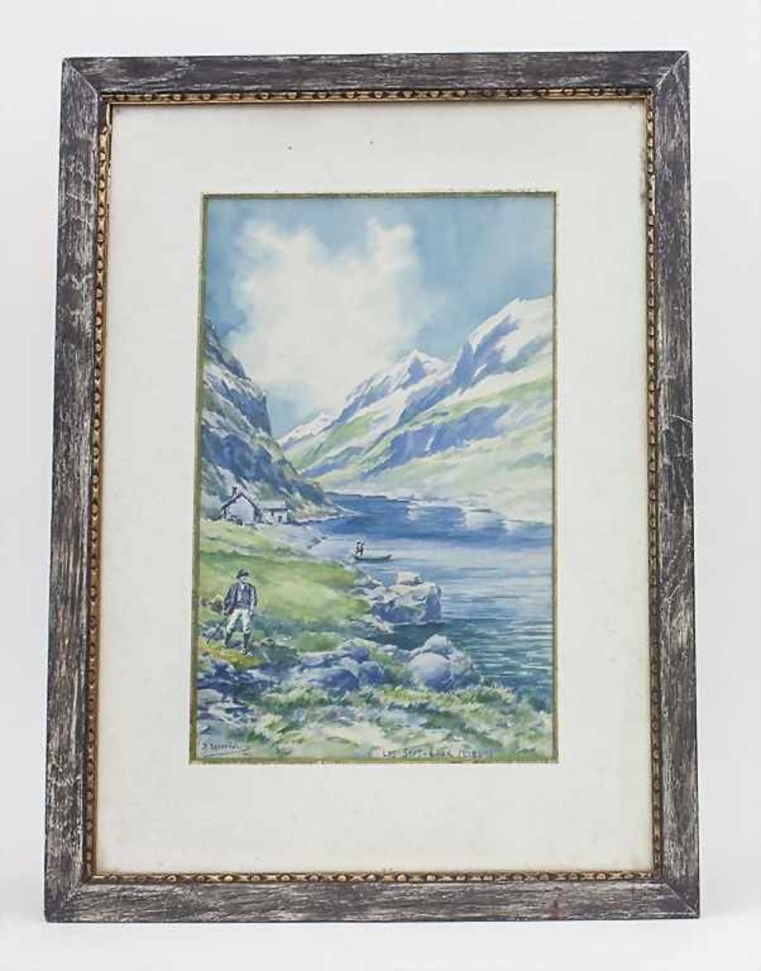 Les Sept-Laux/Mountain Lake, H. Dardenne, 1913 Aquarell/Papier. Bergsee mit Figurenstaffage. Li. - Bild 4 aus 4