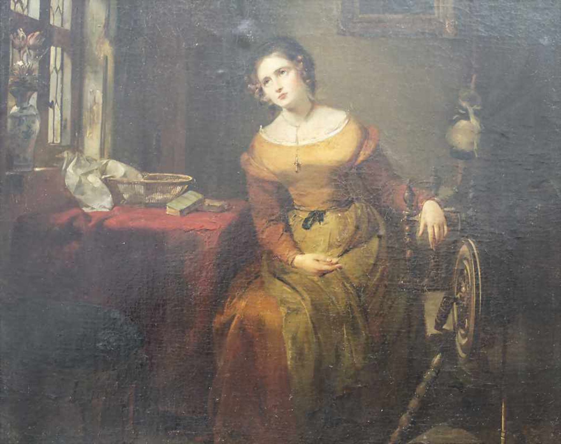 Gustaaf Wappers attr. (1803-1874), 'Junge Frau am Spinnrad' / 'Young Lady with Spinning Wheel' - Bild 3 aus 4