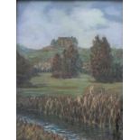 Monogrammierender Jugendstil-Maler, Herbstliche Landschaft mit Weinreben, Anfang 20. Jh. Pastell/