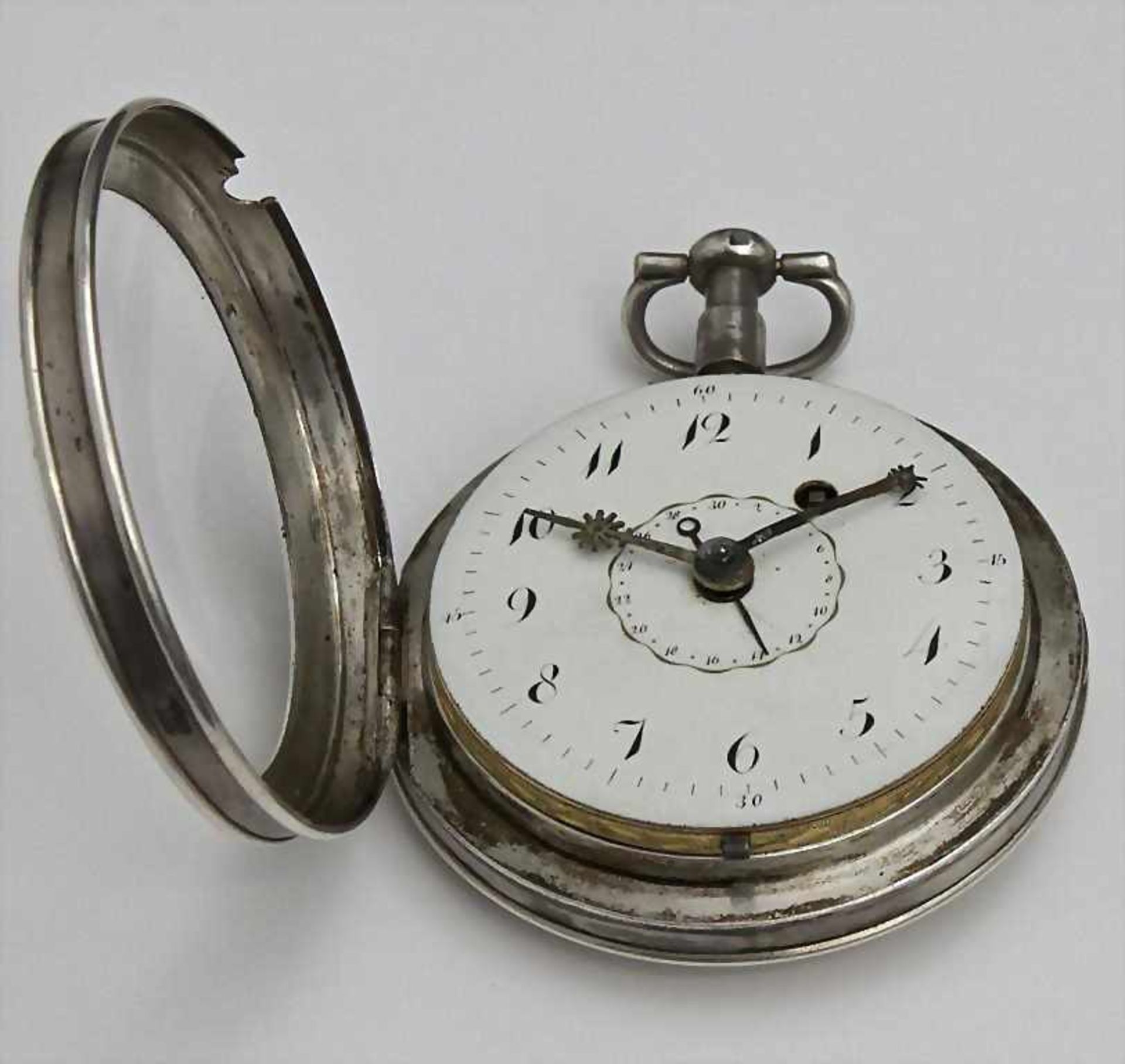 Spindel-HTU/Gents Silver Pocket Watch, Boudard a Clamecy, um 1820 Silbergehäuse gepunzt, mit - Bild 2 aus 4