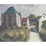 Hofgut/Estate Farm, René Mewissen (1913-1991), 1974 Öl/Lw. Auf einer Anhöhe stehende Häuser eines