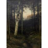 Carl Ludwig Fahrbach (1835-1902), 'Morgenstimmung mit Rehen' / 'Forrest Landscape with Deer'