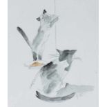 Studie mit zwei Katzen/Study Of Two Cats, Gabrielle Vincent (1928-2000), Frankreich Blei/Aquarell/