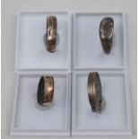 4 römische Ringe / 4 Roman Rings Bronze, D. 1,7 - 2,4 cm, Innenseiten mit Korrosionsspuren+Bronze,