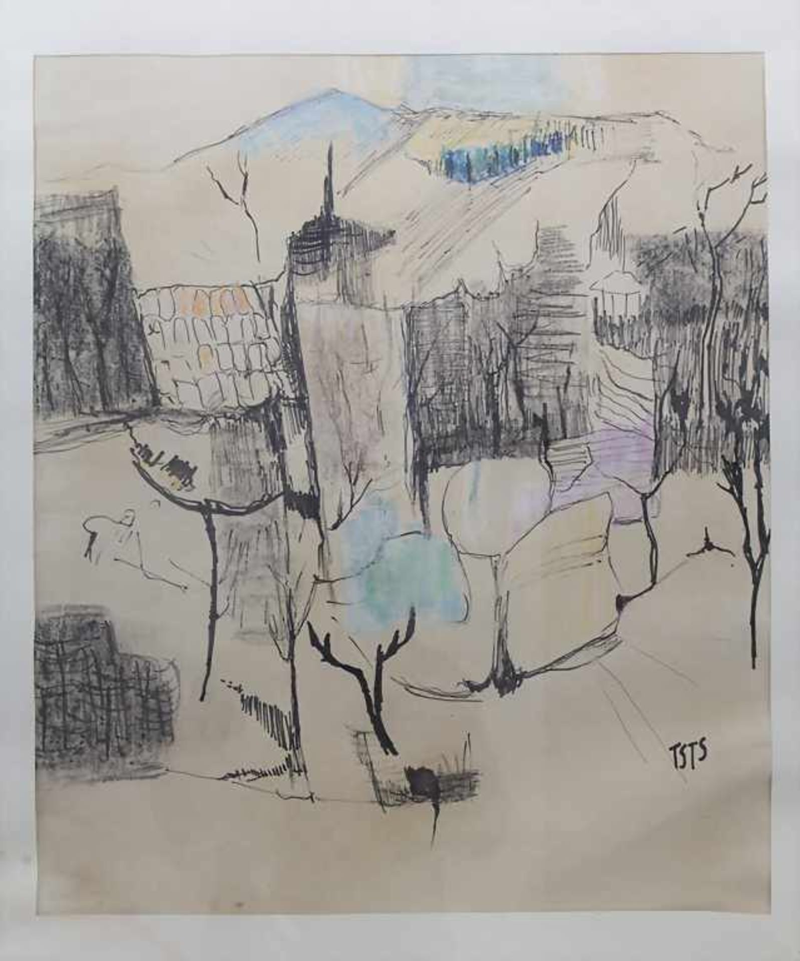 Trude Stolp-Seitz (1913-2004), 'Hügellandschaft' / 'Hilly Landscape' Technik: Kreide/Filzstift auf