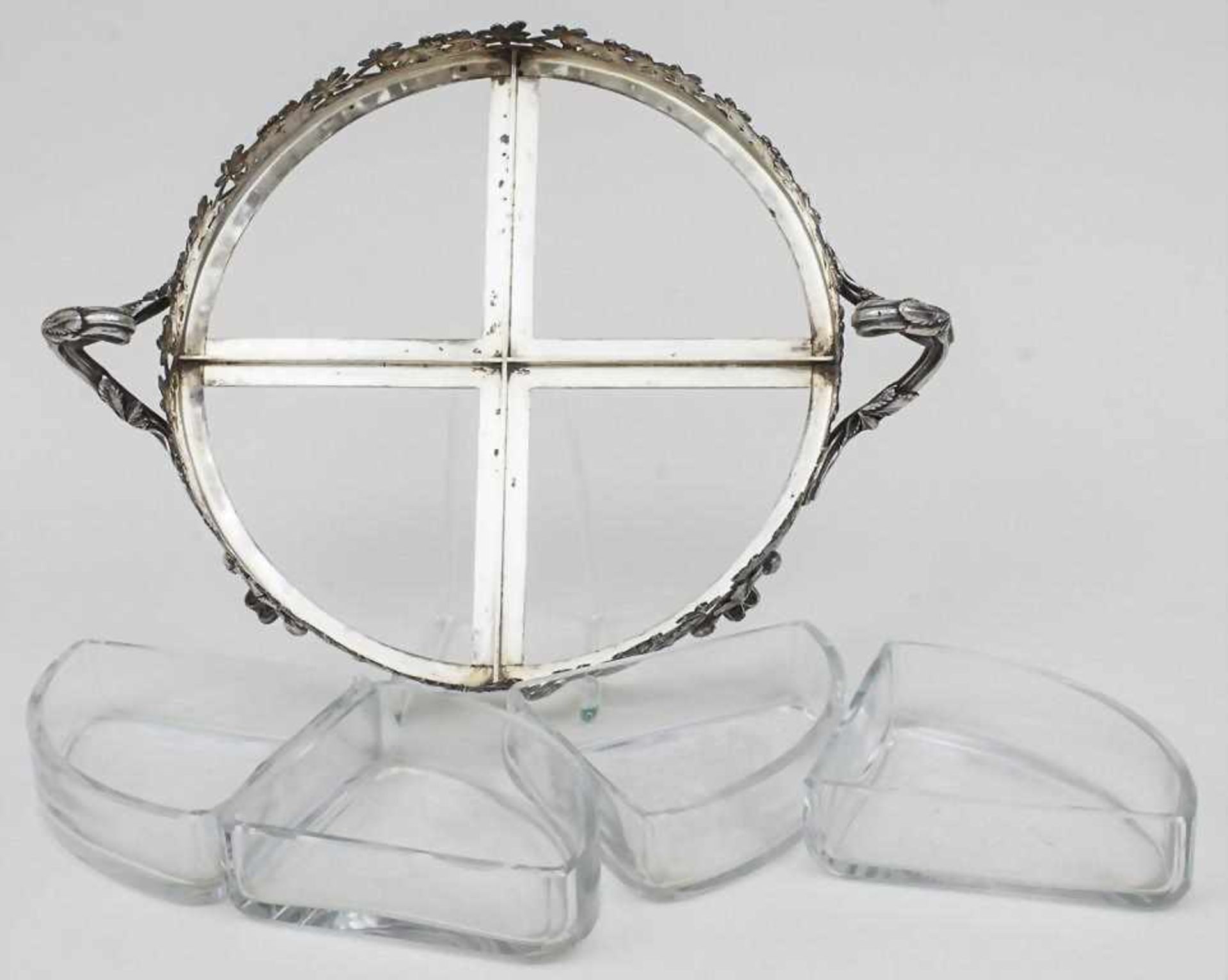 Runde Anbietschale mit 4 Glaseinsätzen / Representive Glass Tray Material: Metall versilbert, - Bild 2 aus 3