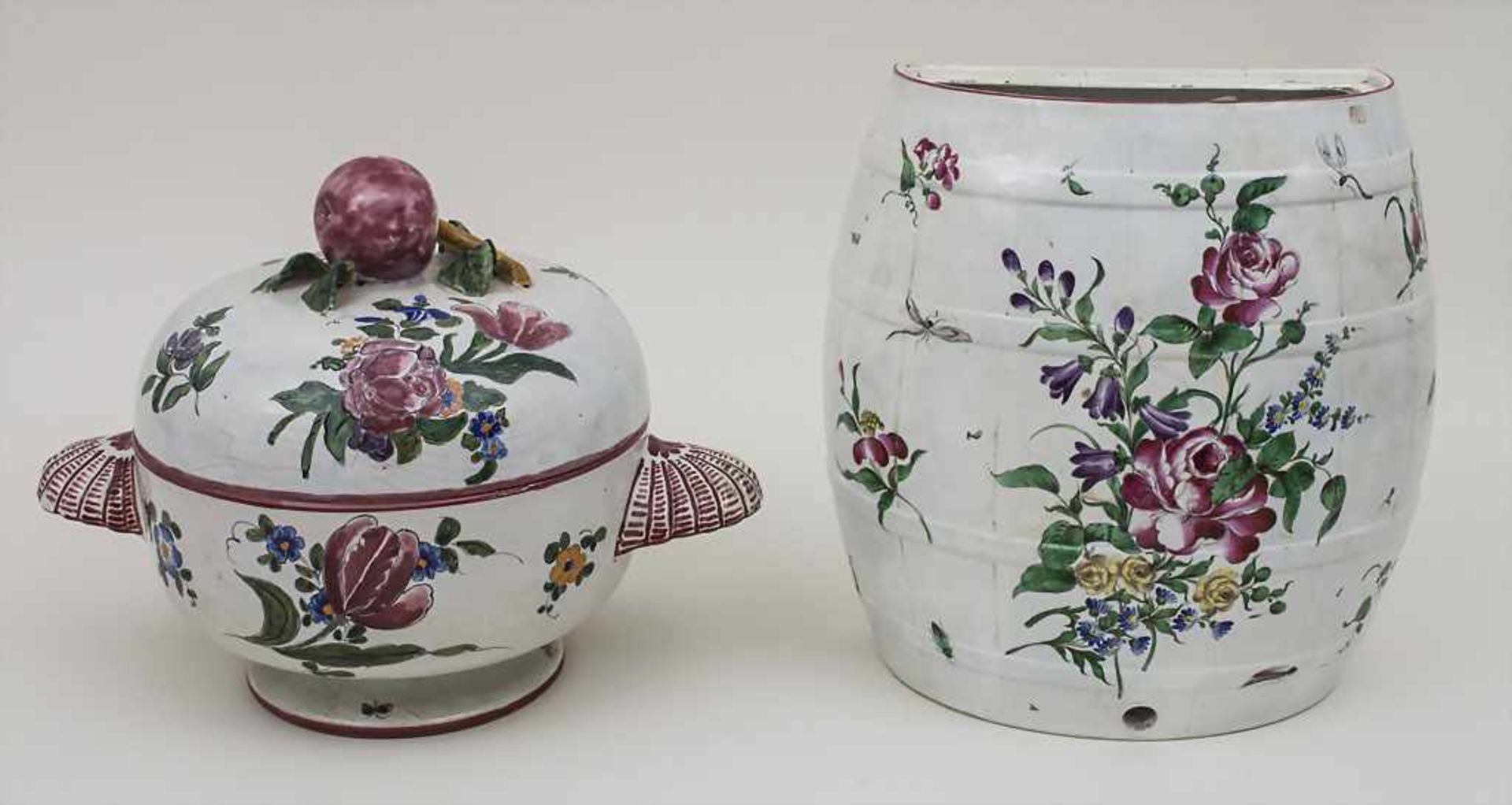Lavabo und Deckelterrine / A lavabo and a tureen, wohl Frankreich, 19. Jh. Material: Fayence,