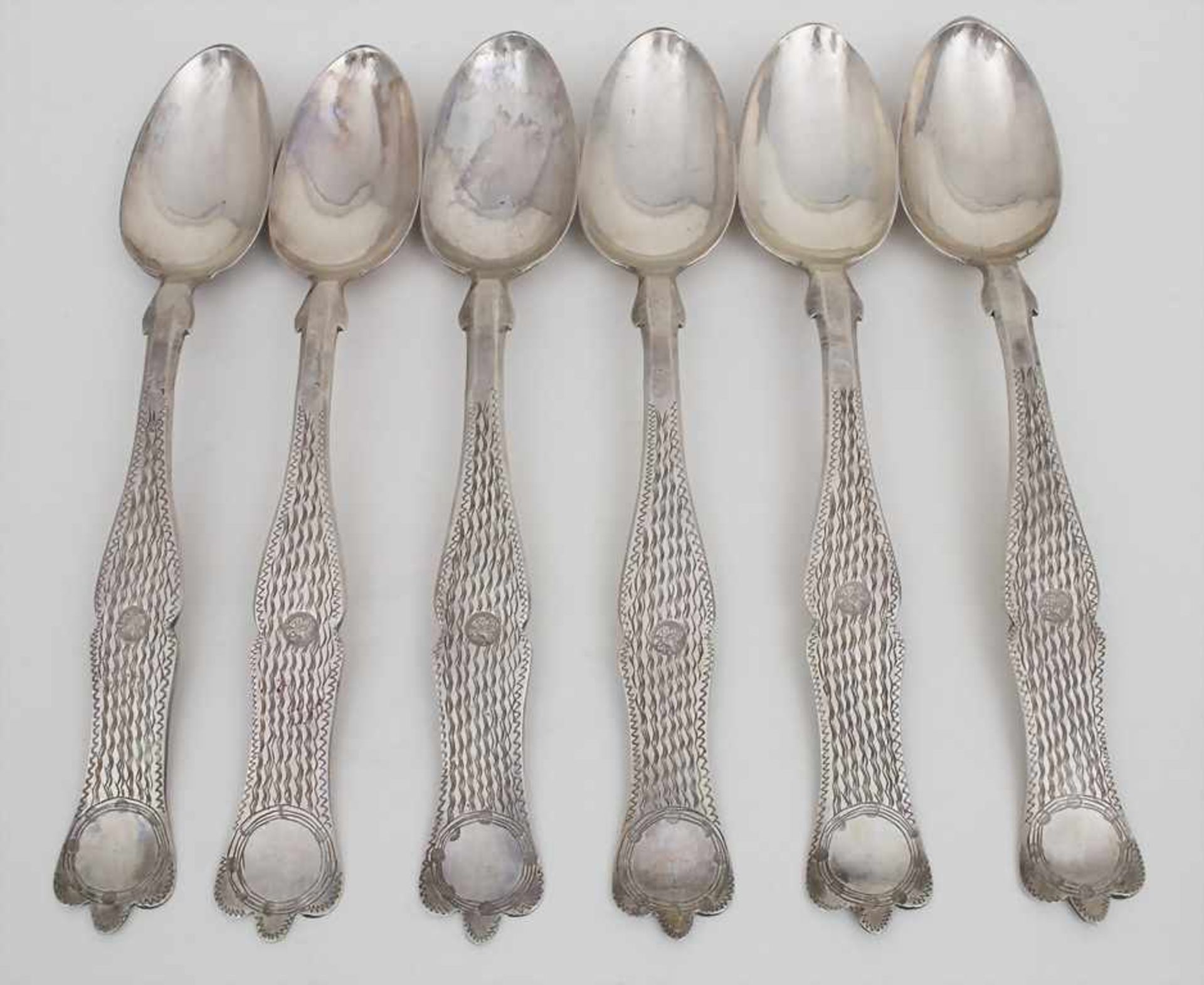 6 Löffel / A set of 6 spoons, Osmanisch/Türkei/Turkey, um 1860 Material: Silber,Punzierung: 800,