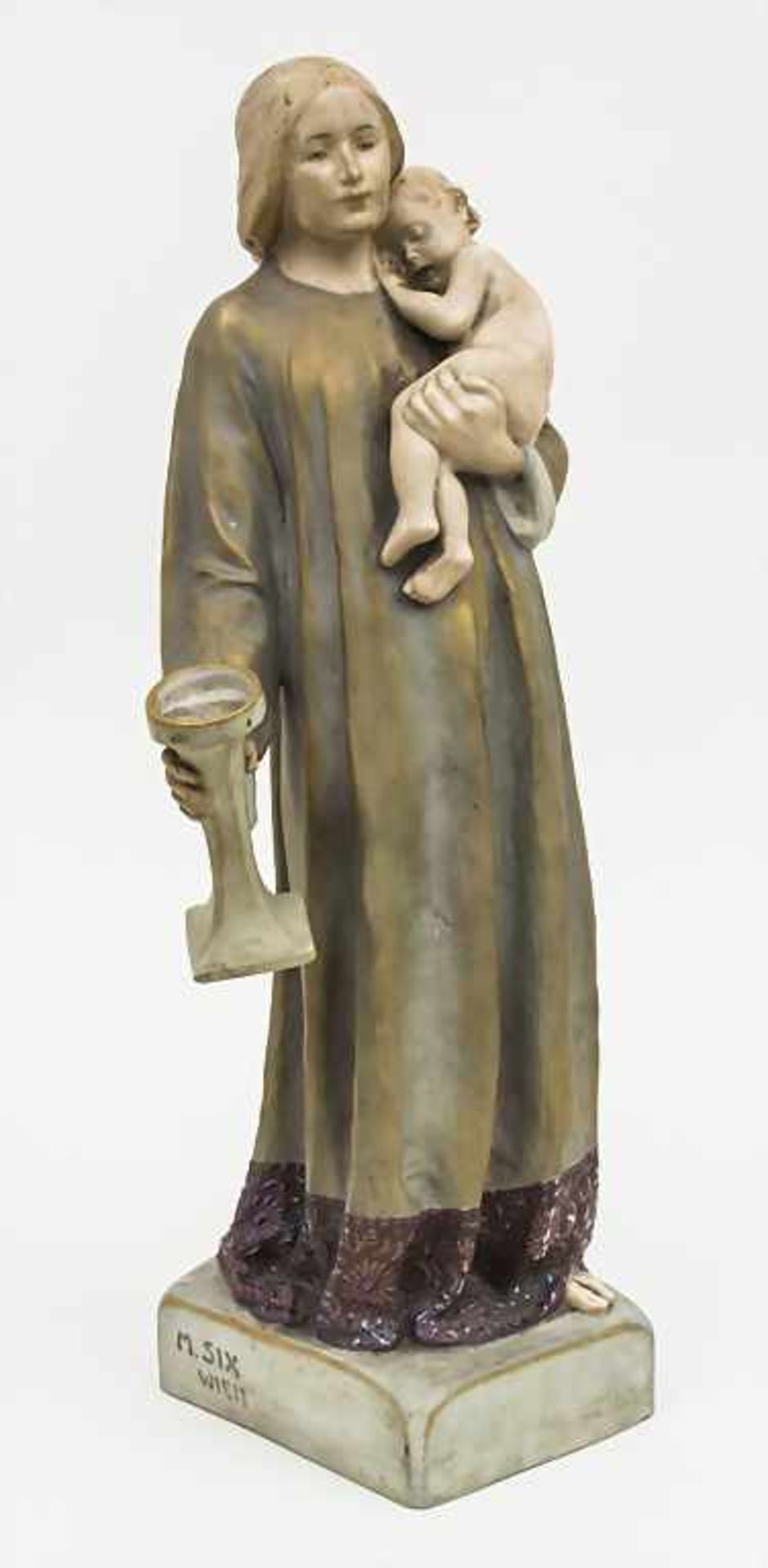 Jugendstil Figur 'Mutter mit Kind' / An Art Nouveau figurine 'mother with child', Michael Six, Wien, - Bild 3 aus 4