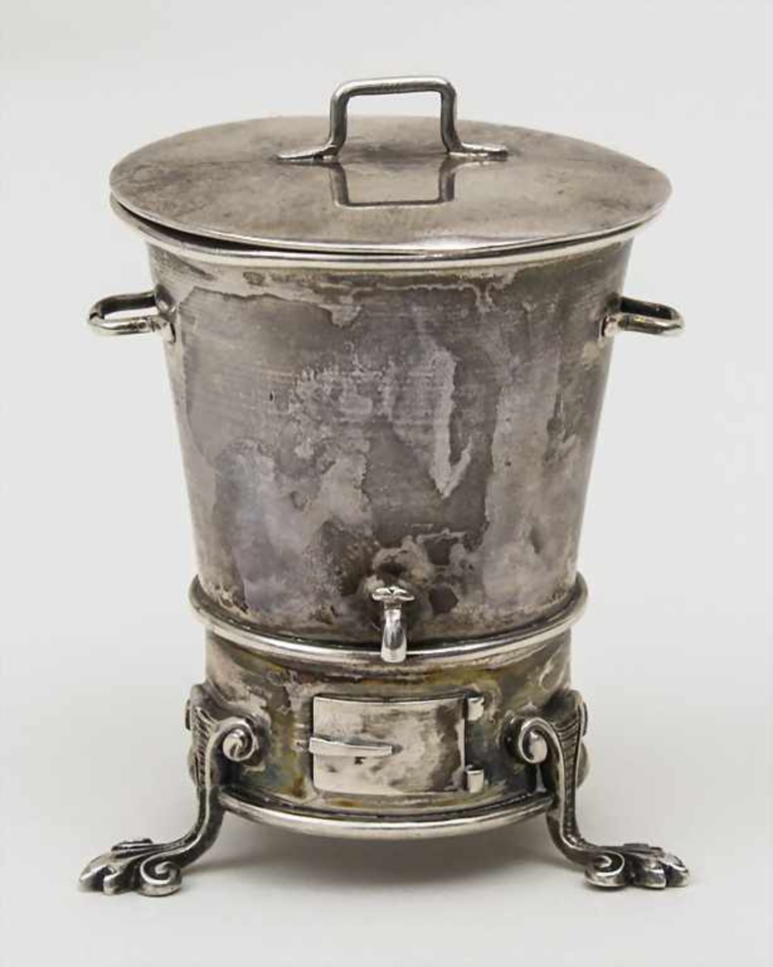 Miniatur Ofen/Wasserboiler / A miniature sterling silver stove/water heater, Frankreich, um 1900